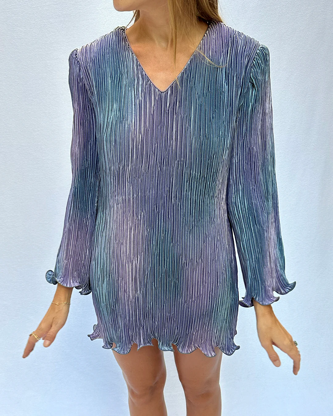 80s Vintage Fortuny-pleated Ombré Minidress (xs-xl) - Image 8
