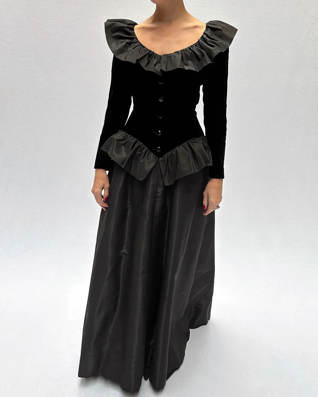 80s Vintage Givenchy Couture Long Sleeve Velvet Gown By Givenchy - Image 3