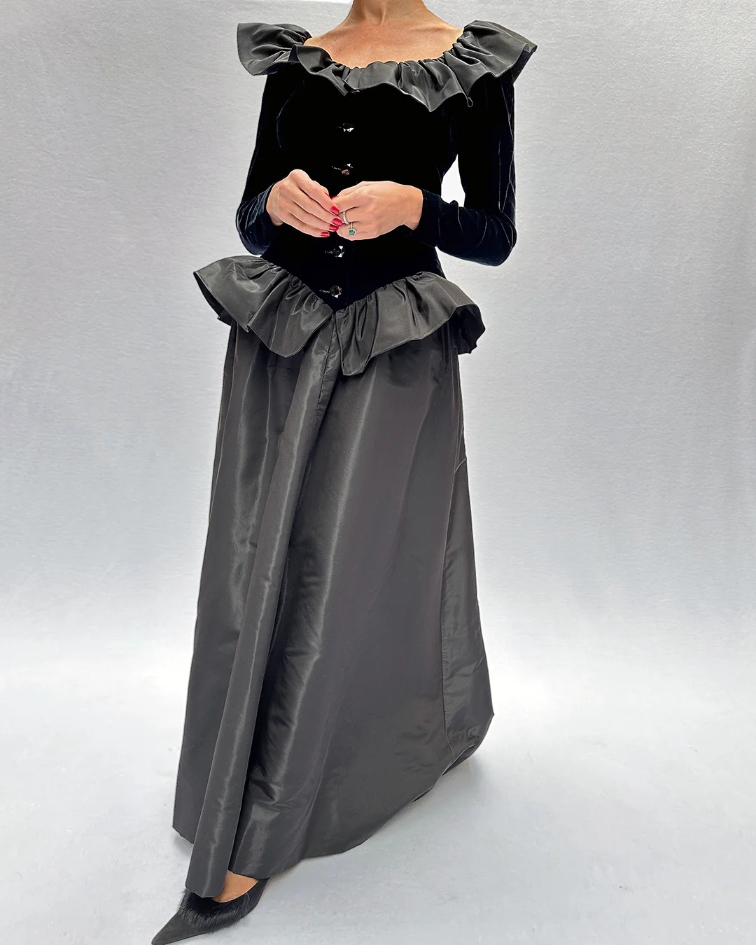 80s Vintage Givenchy Couture Long Sleeve Velvet Gown By Givenchy - Image 5