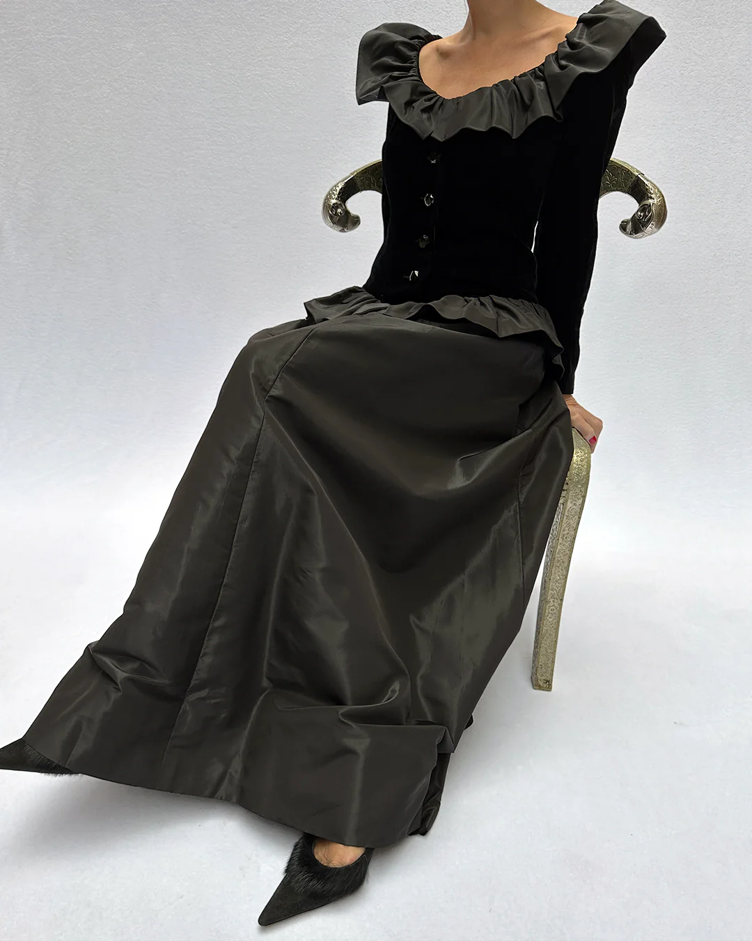 80s Vintage Givenchy Couture Long Sleeve Velvet Gown By Givenchy - Image 6