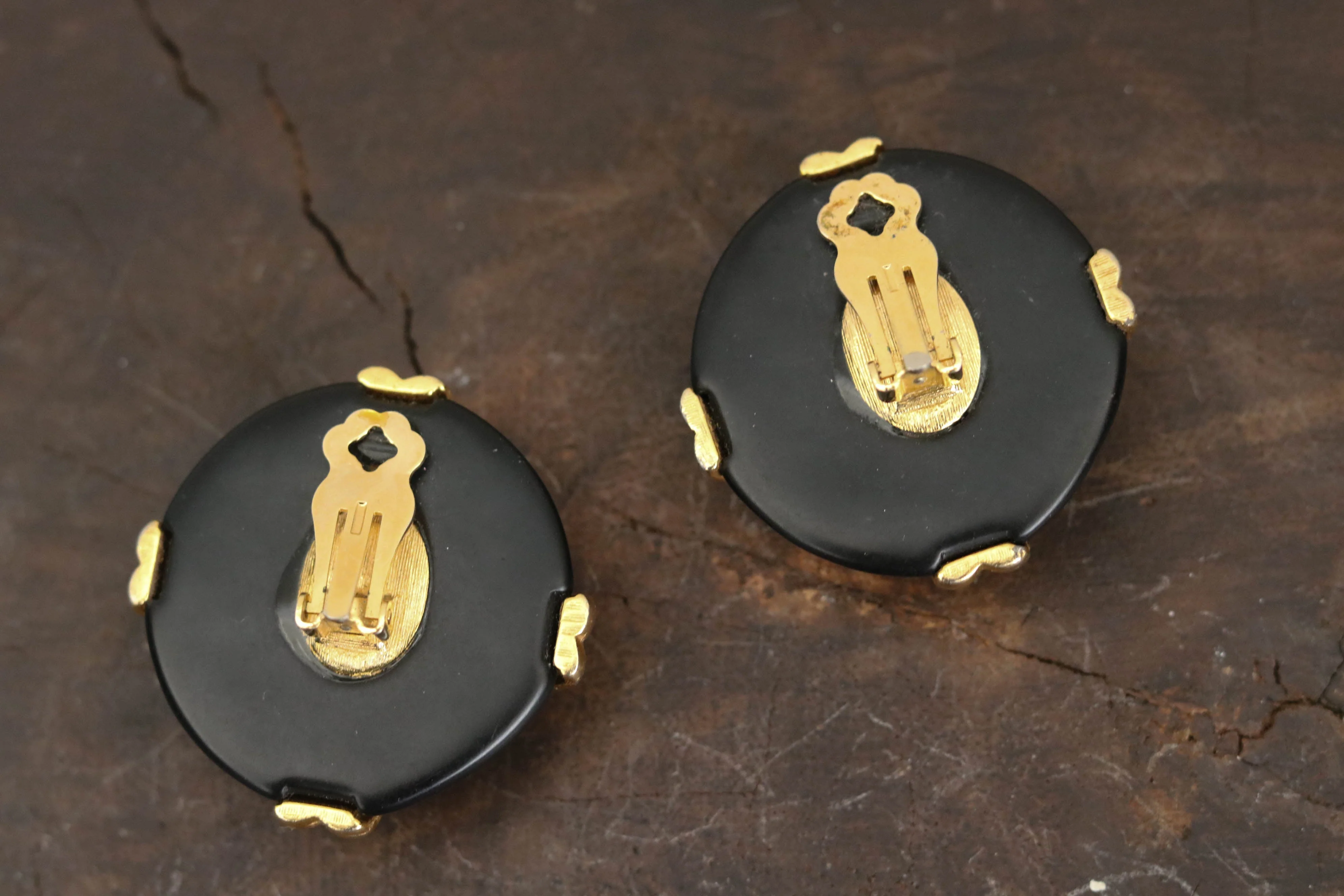 80s Vintage Gold and Black Earrings - Image 4