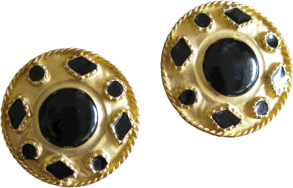 80s Vintage Gold and Black Earrings