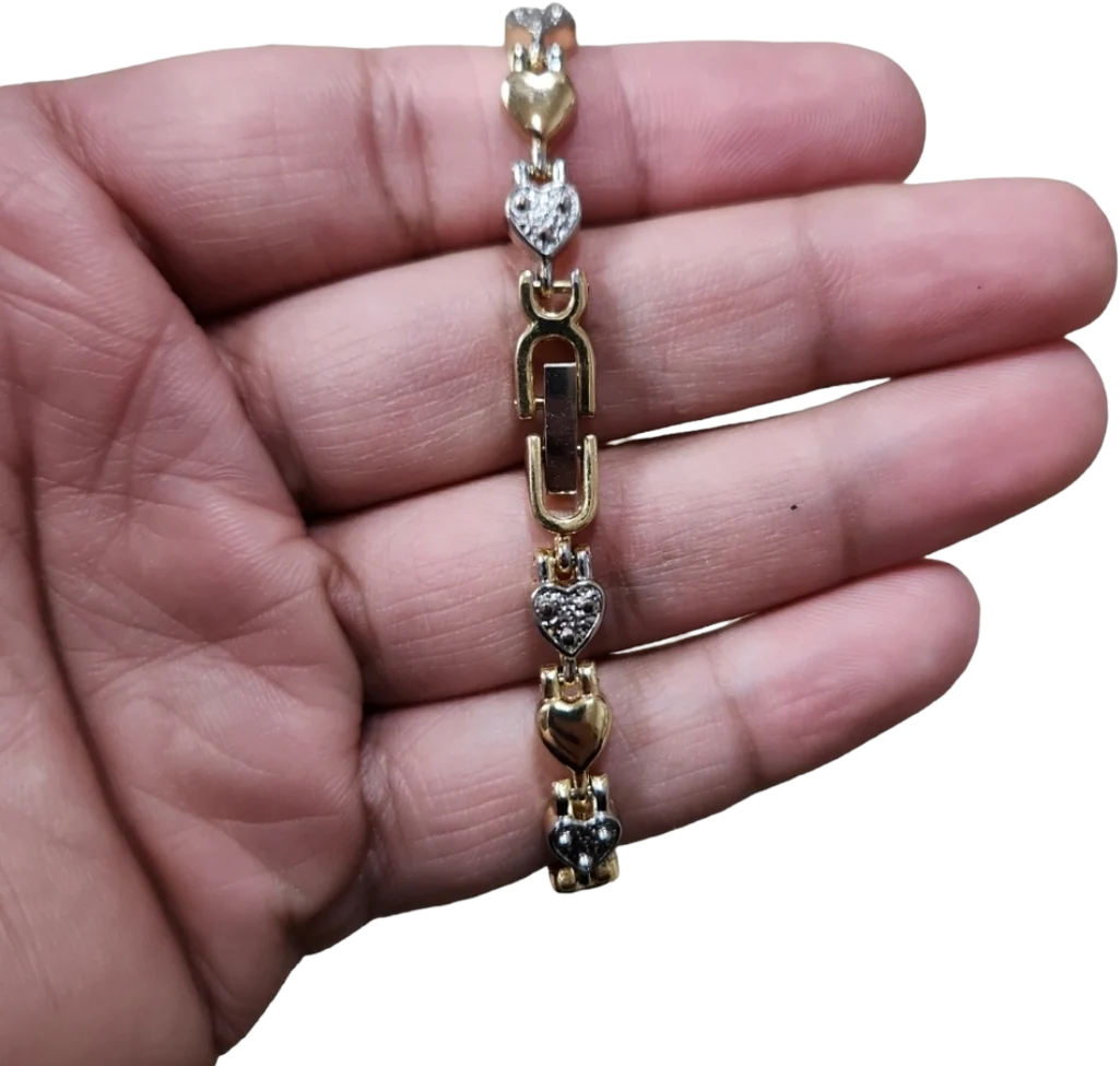 80s Vintage Gold Toned Bling Heart Bracelet - Image 2