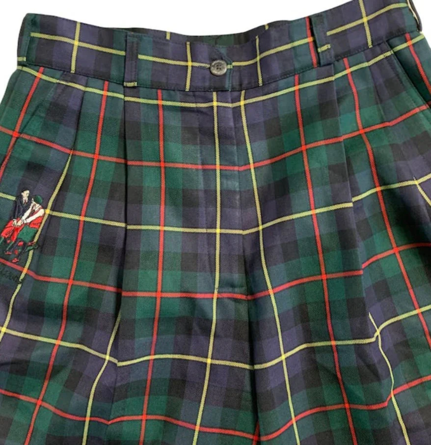 80s Vintage Golfino Donna Green Tartan Plaid High Waisted Wool Bermuda Shorts by  Golfino Donna - Image 4