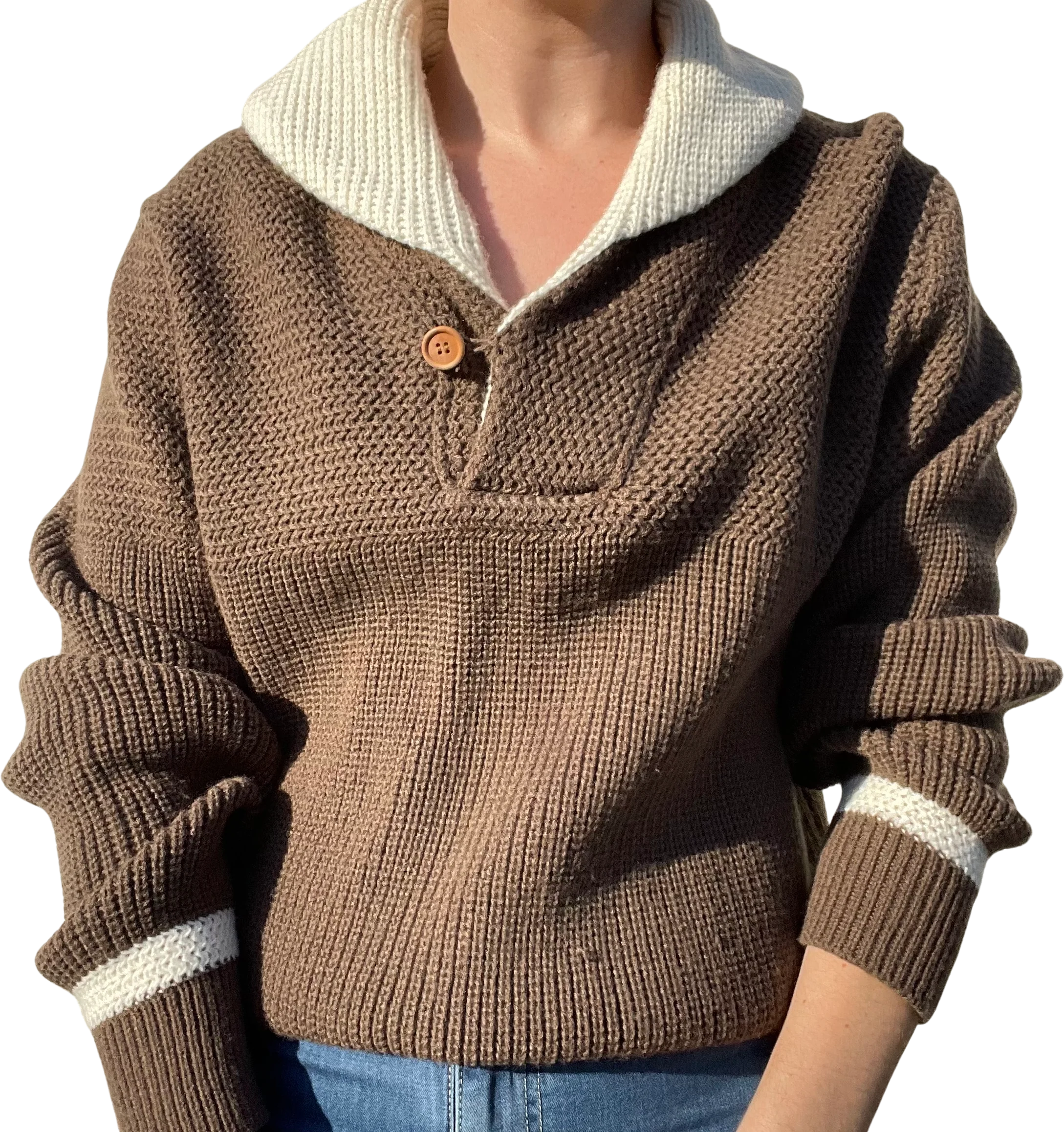 80s Vintage Heavy Knit Acrylic Collared Sweater By Joshua