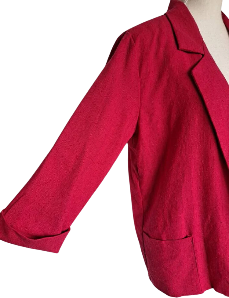80s Magenta Open Front Light Linen Quarter Length Sleeve Blazer By Joanna - Image 3