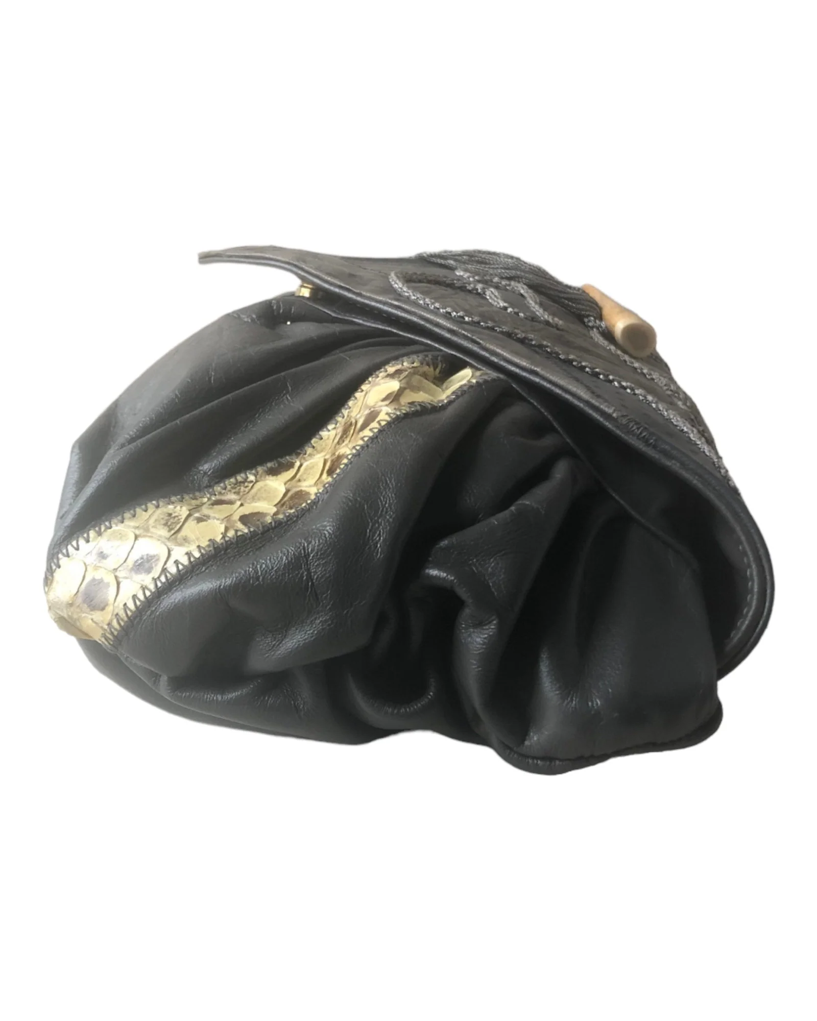 80s Vintage Leather Horn Handbag - Image 4