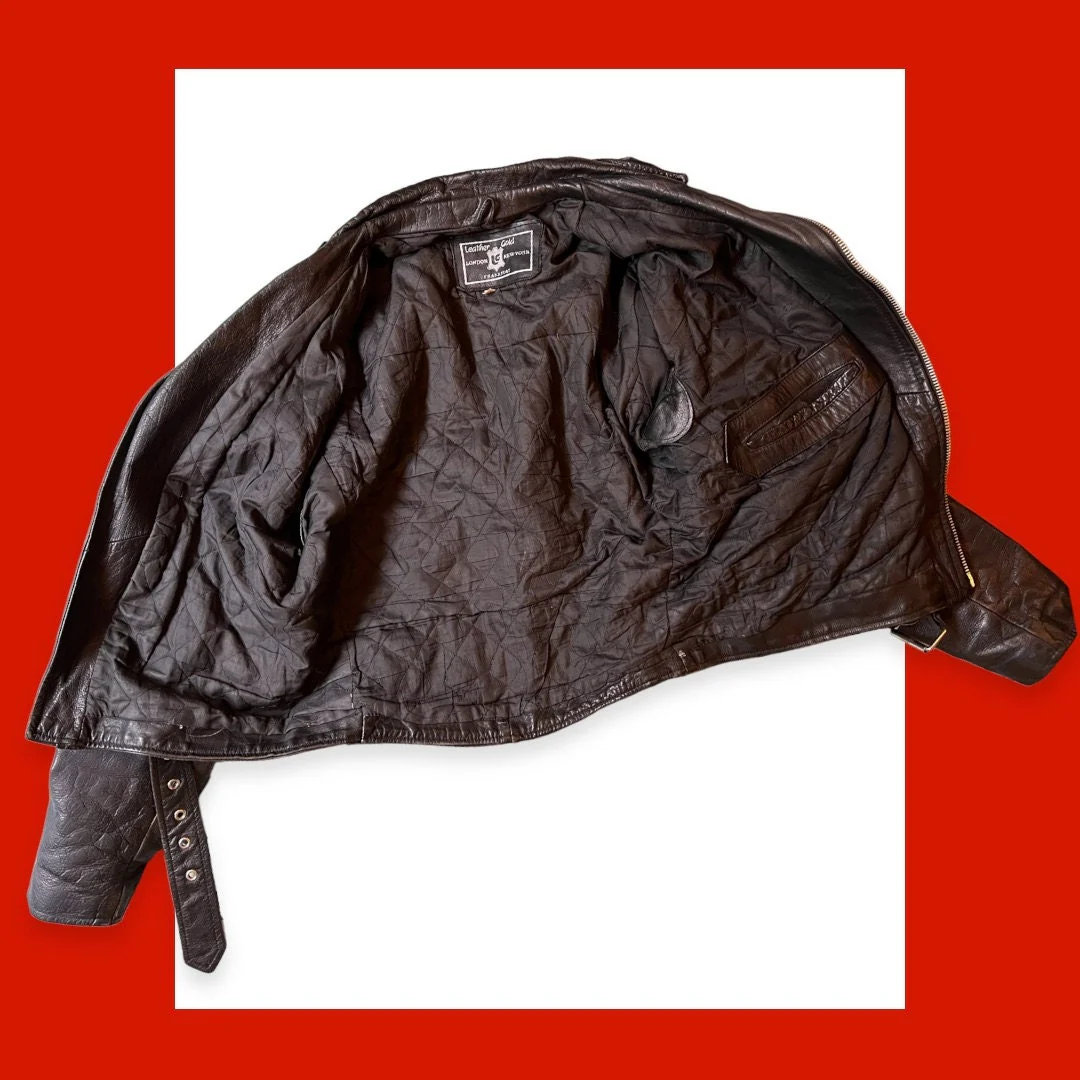 80s Vintage Leather Motorcycle Jacket - Image 10