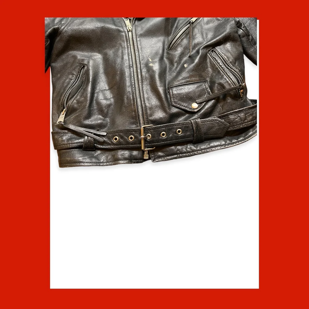80s Vintage Leather Motorcycle Jacket - Image 6