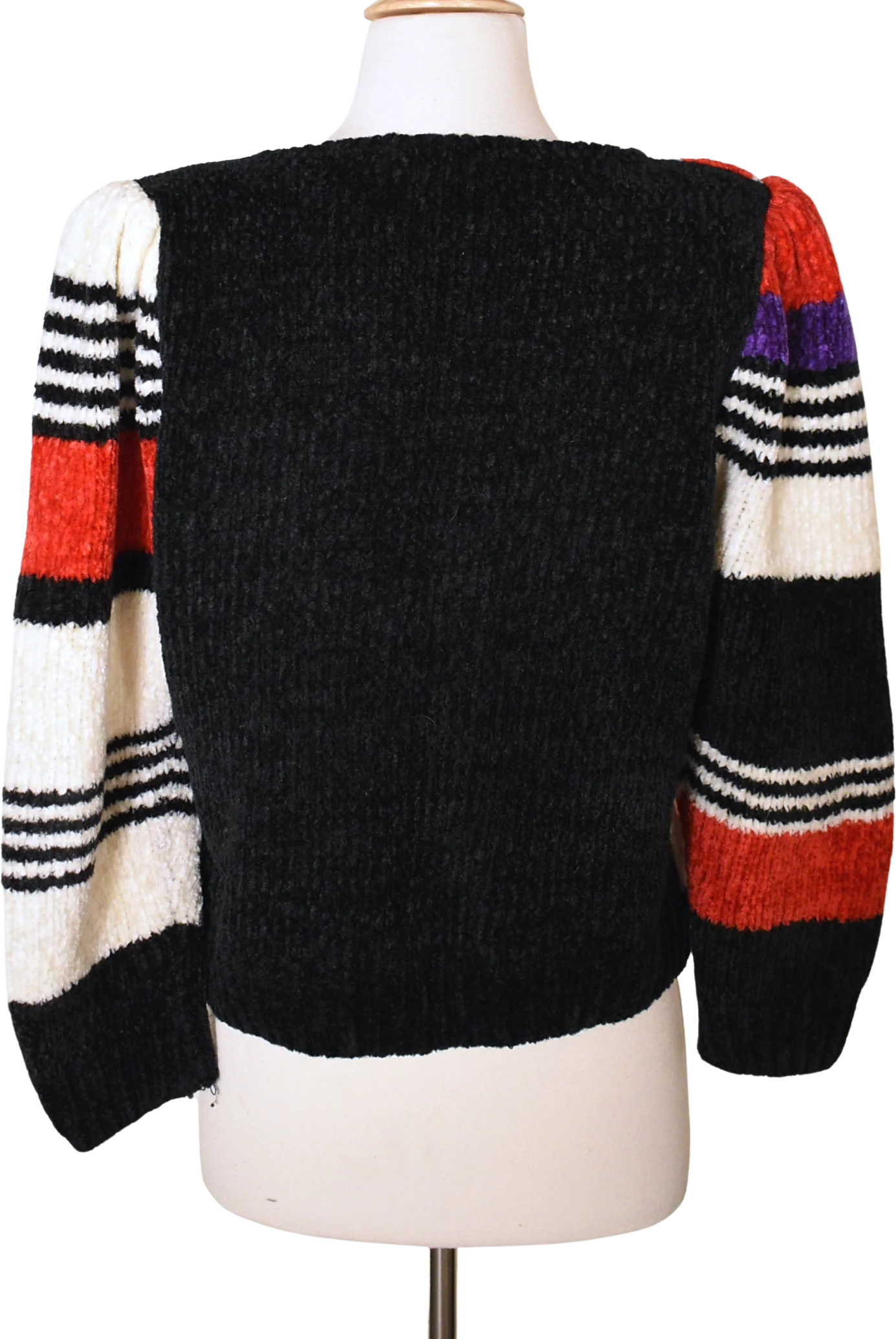 80s Vintage New Wave Puff Sleeve Chenille Sweater By Bonnie & Bill - Image 2