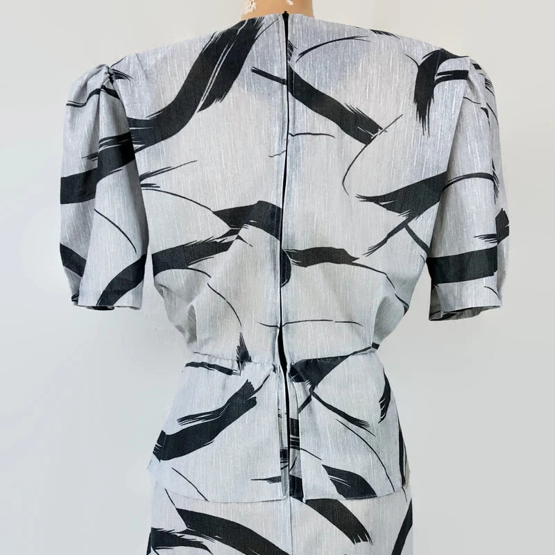 80s Vintage Peplum Dress Brush Stroke Print By Frederick's of Hollywood - Image 5