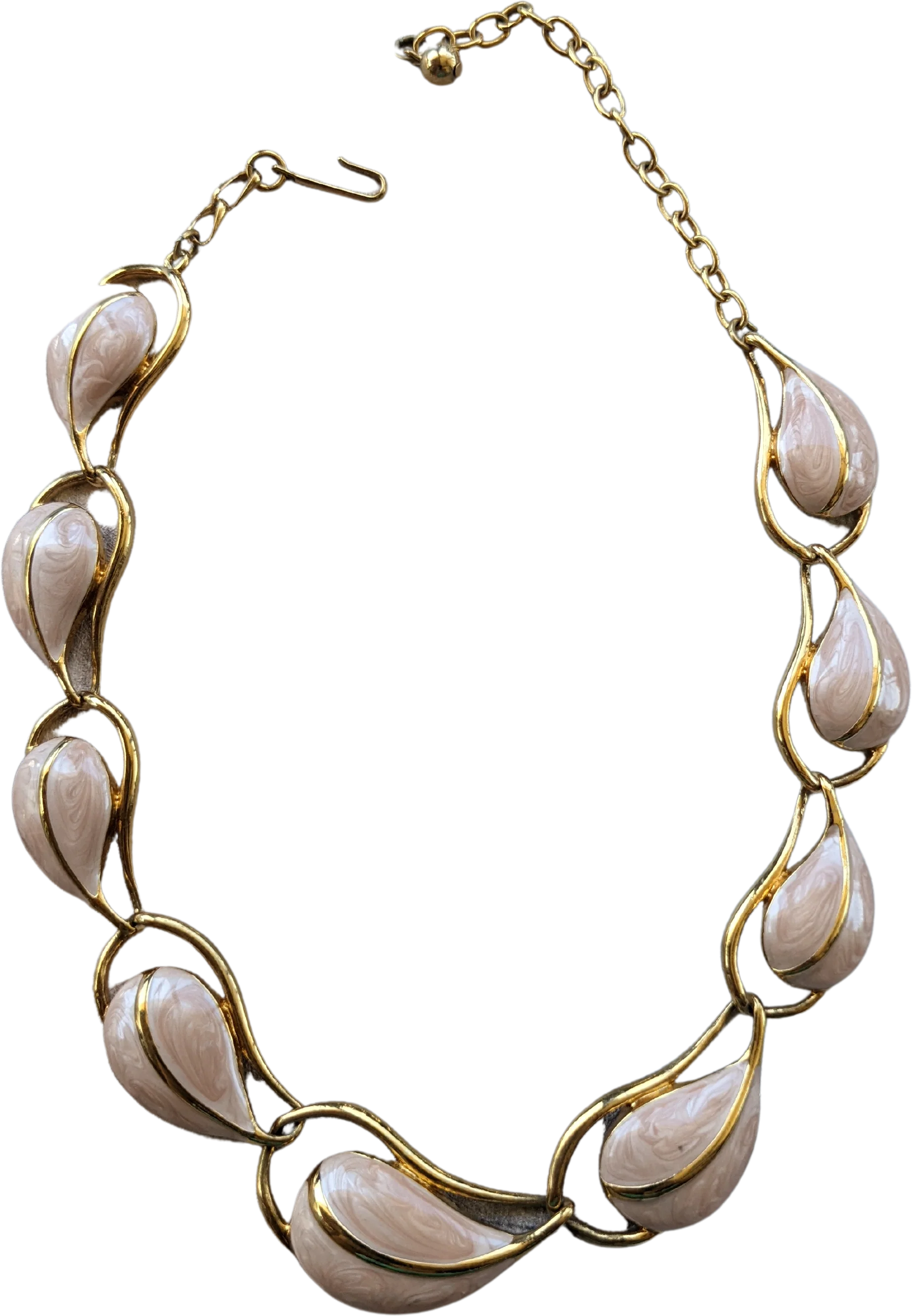 80s Vintage Pink Enamel Leaf Necklace Gold Tone By Trifari