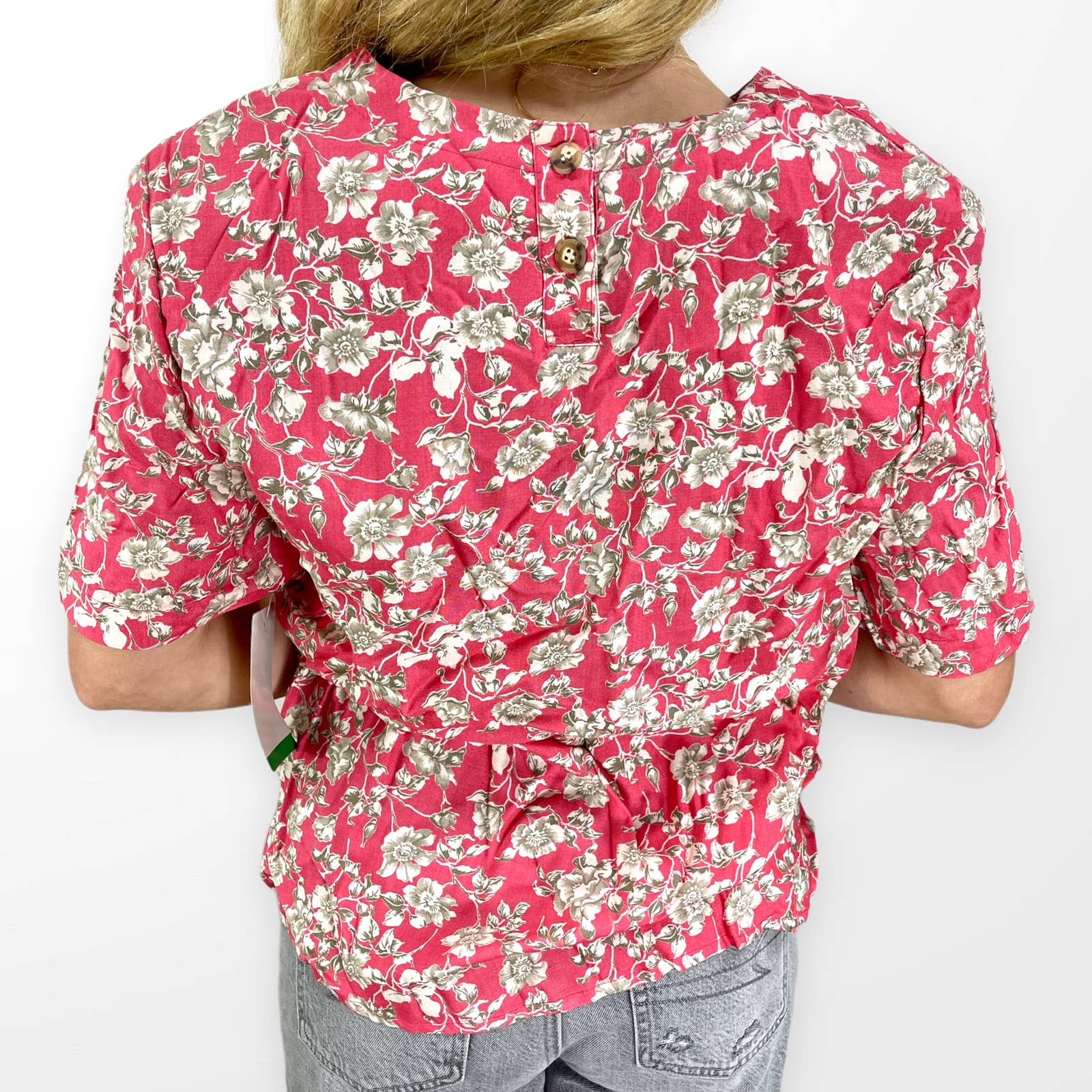 80s Vintage Pink Floral Print Half Sleeve Top by Appleseed's - Image 2
