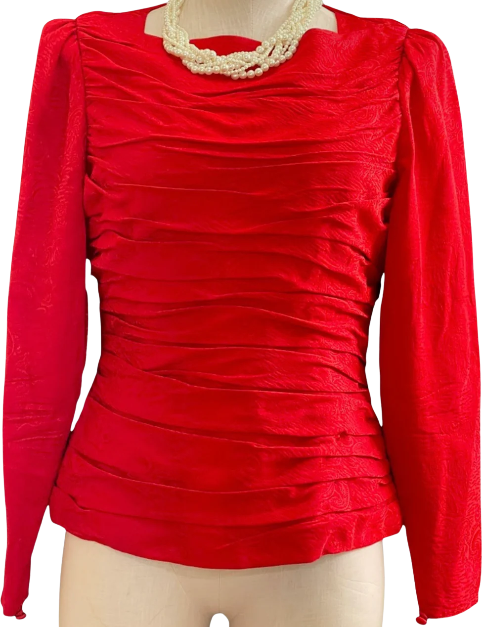 80s Vintage Red 100% Silk Puff Sleeve Blouse By Emering by Raul Blanco