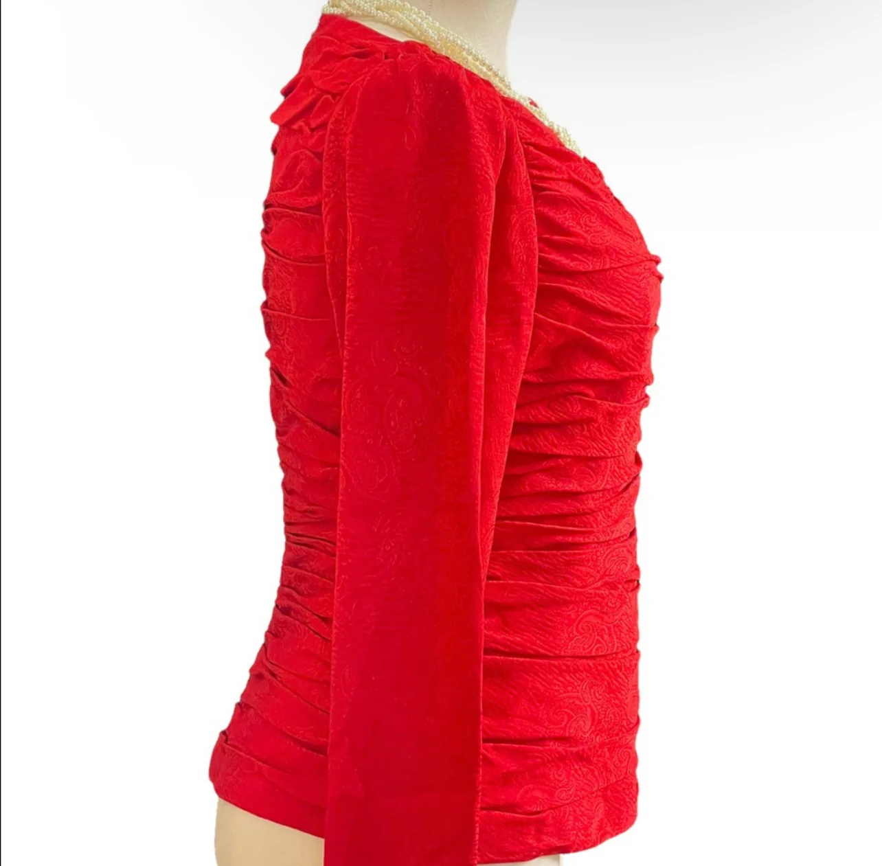 80s Vintage Red 100% Silk Puff Sleeve Blouse By Emering by Raul Blanco - Image 3