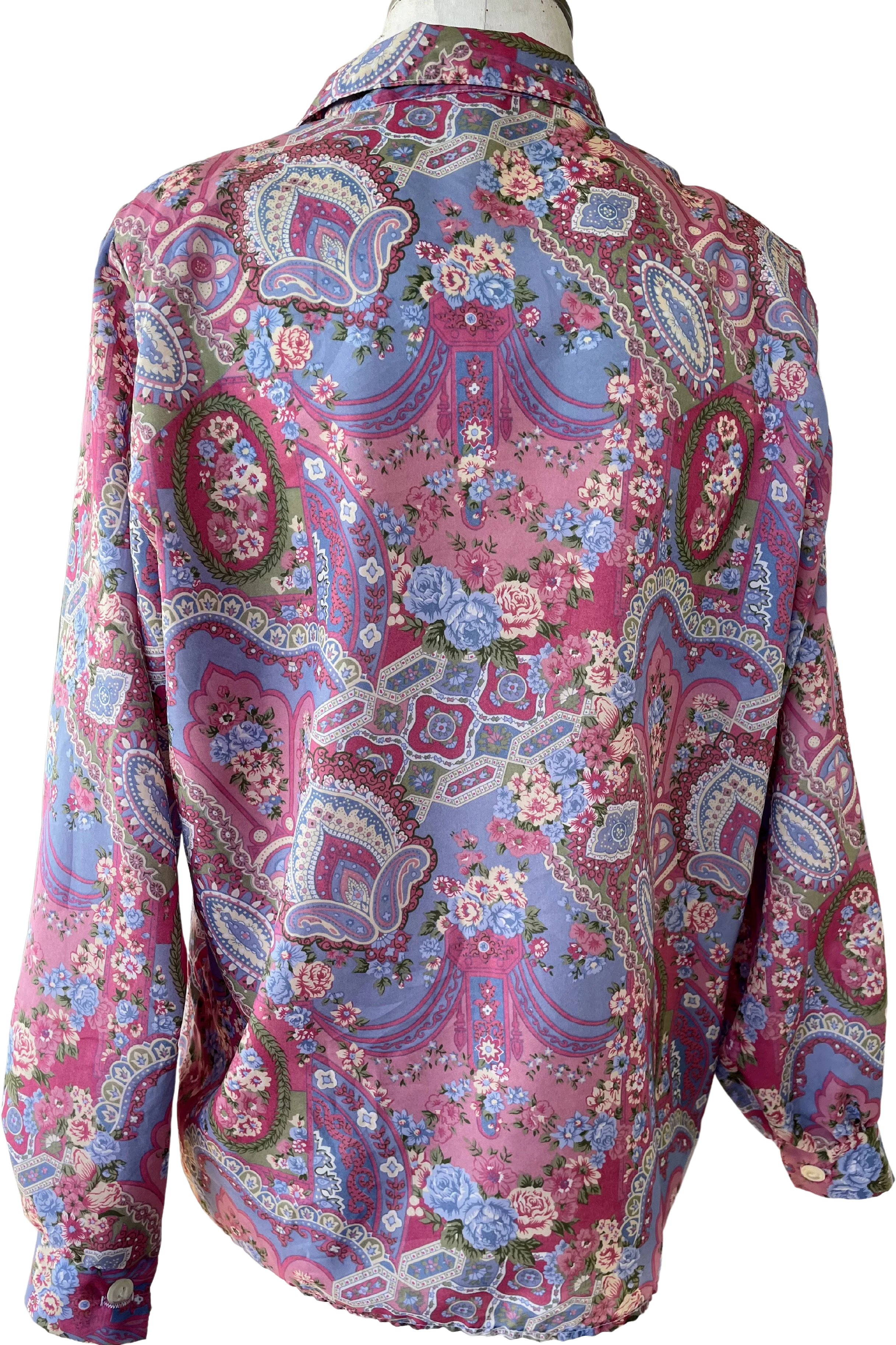 80s Vintage Womens Purple Pink Paisley Blouse Xl - Image 2