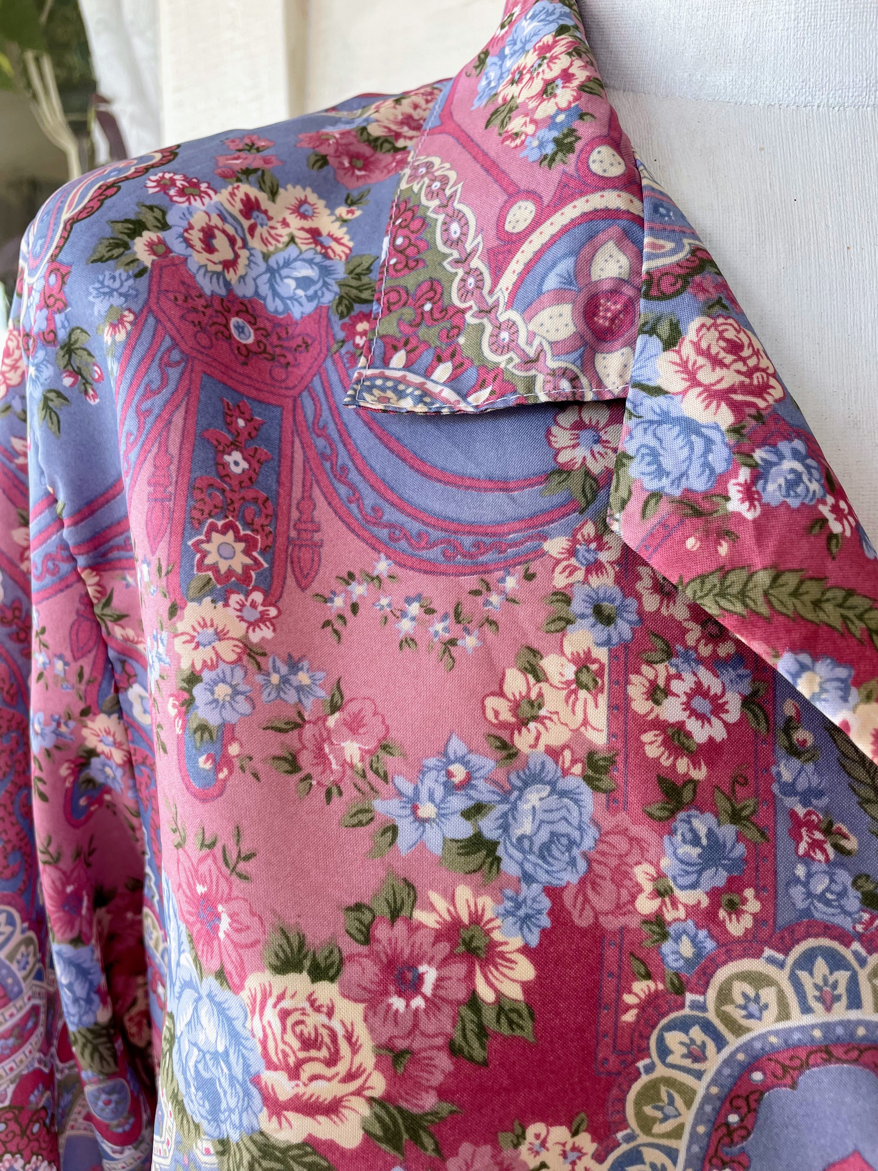 80s Vintage Womens Purple Pink Paisley Blouse Xl - Image 3