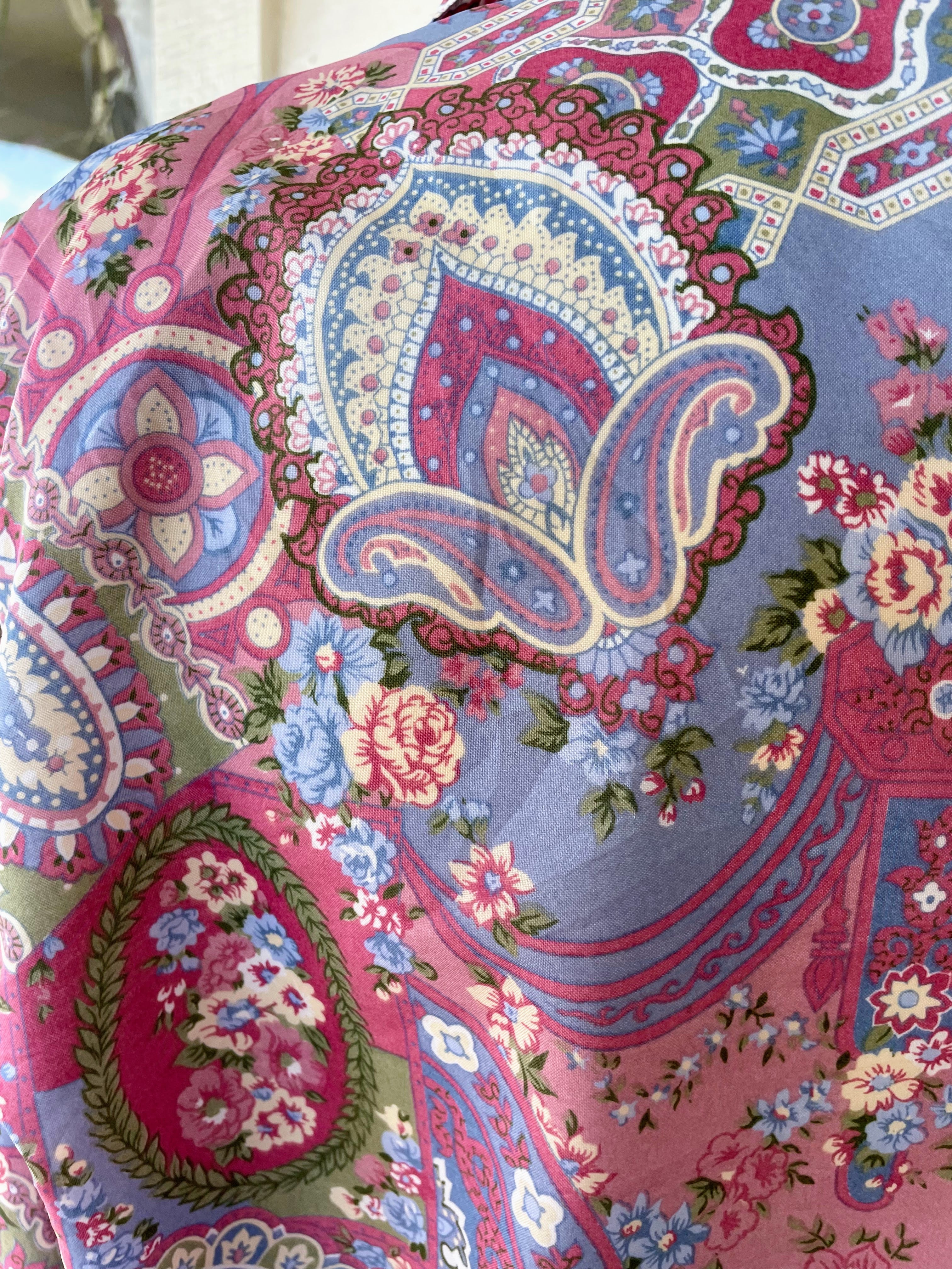 80s Vintage Womens Purple Pink Paisley Blouse Xl - Image 4