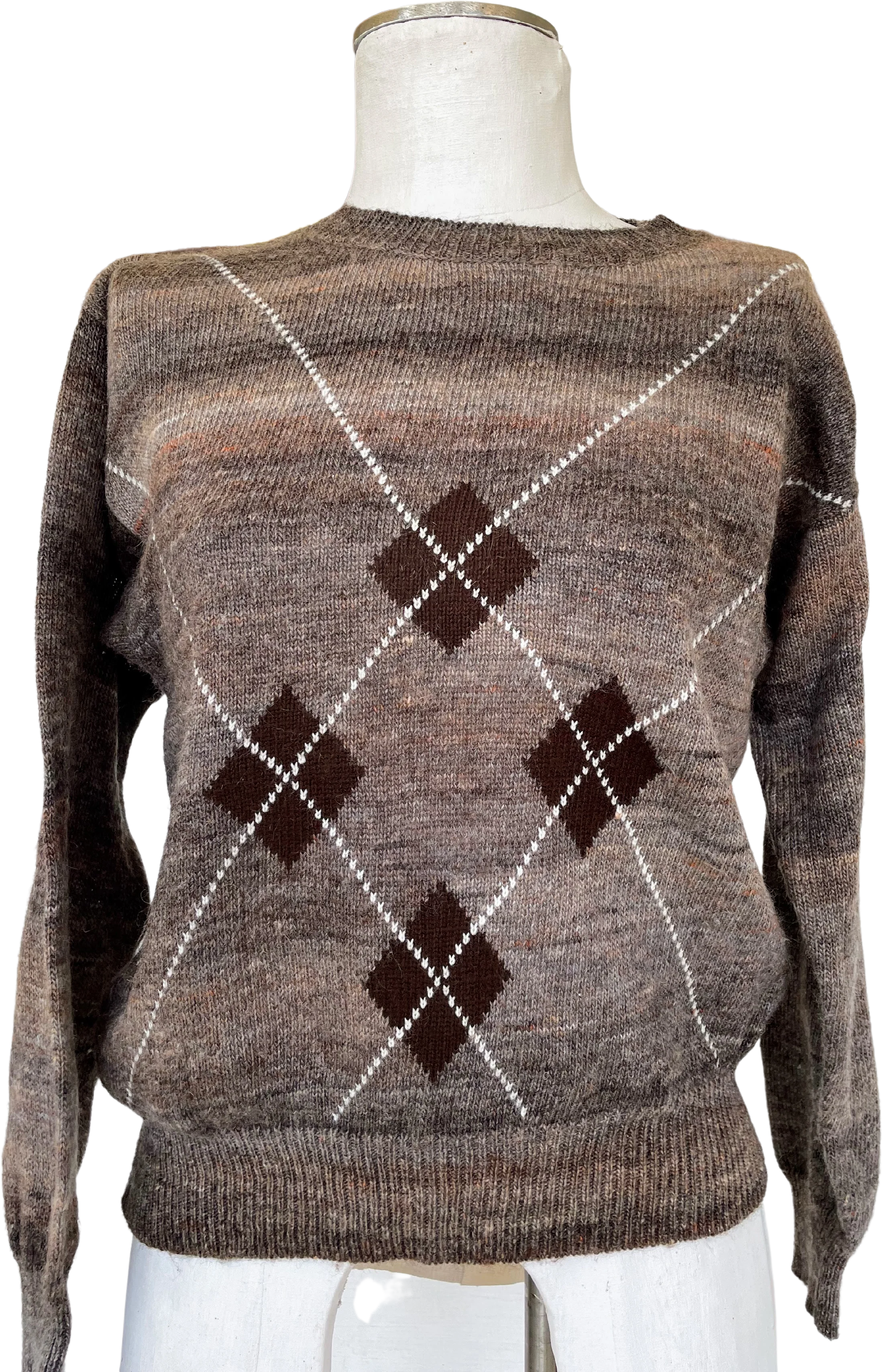 80s Vintage Womens Wool Blend Argyle Sweater By Joyce