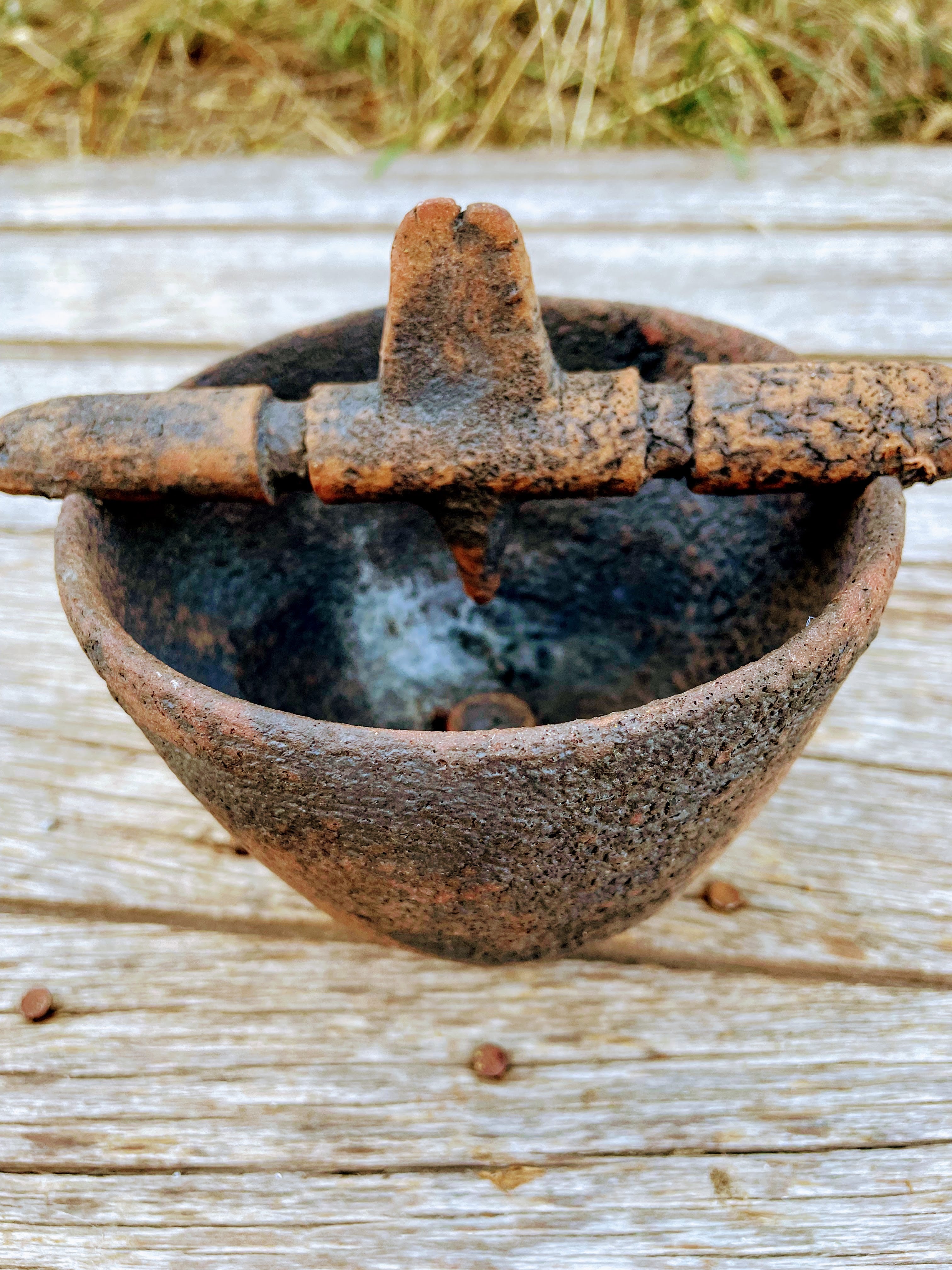 80s Volcanic Burnt Glaze Drying Bowl Pottery Sculpture - Image 4