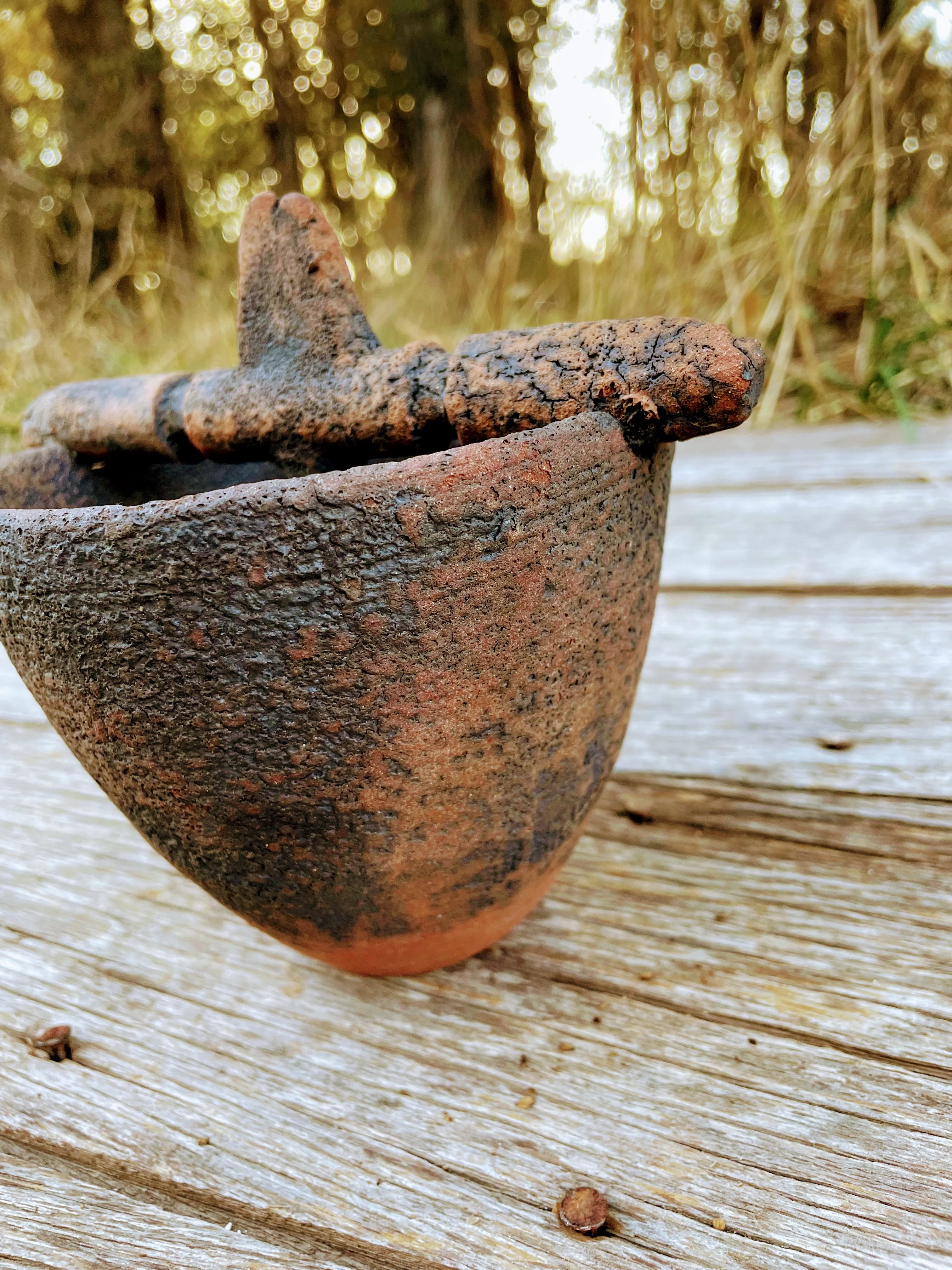 80s Volcanic Burnt Glaze Drying Bowl Pottery Sculpture - Image 7