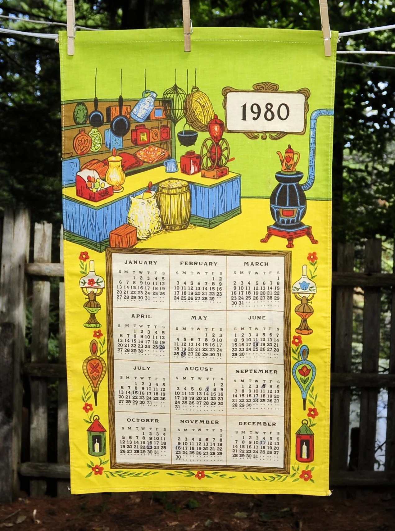 80s Vtg 1980 Country General Store Calendar Tea Towel - Image 3