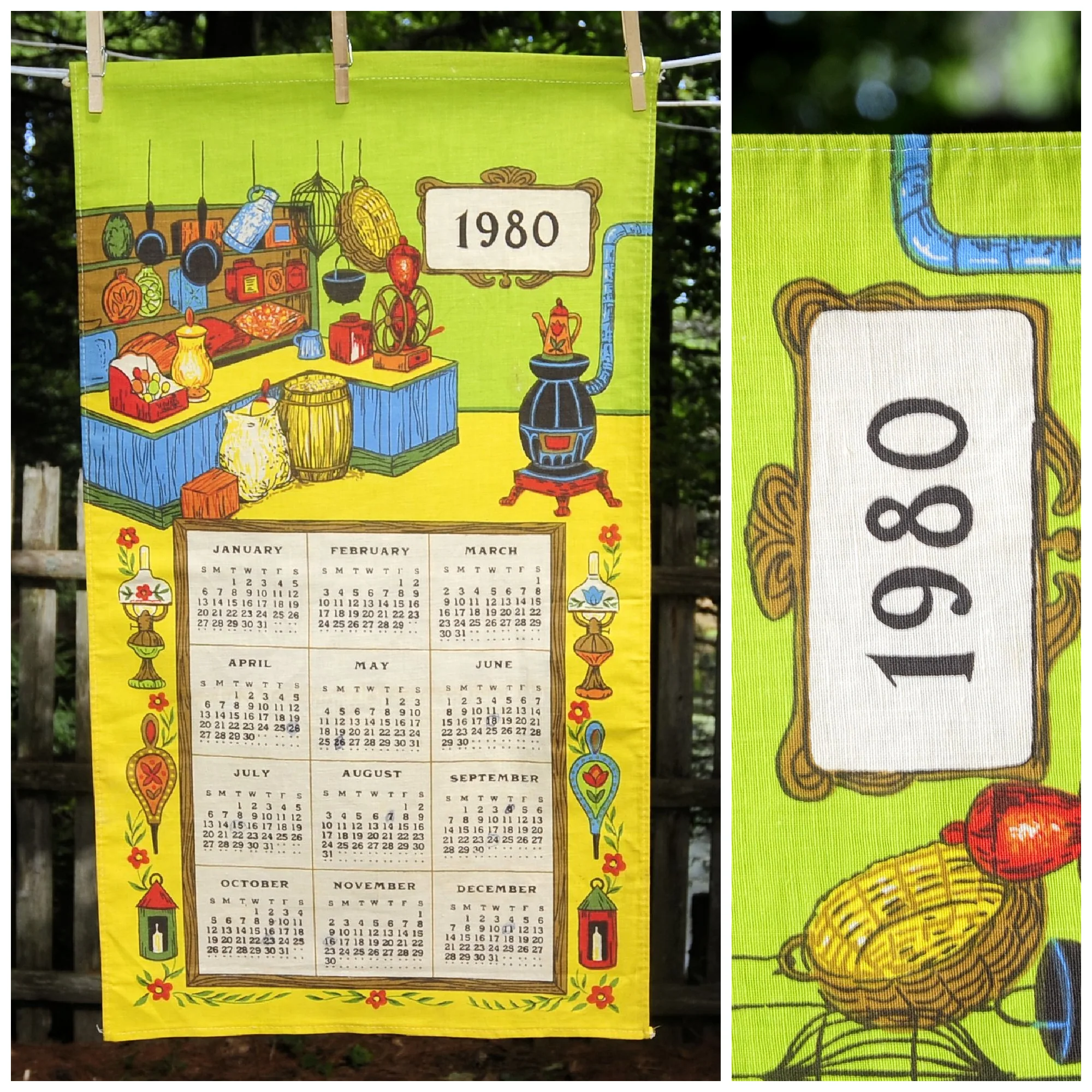 80s Vtg 1980 Country General Store Calendar Tea Towel - Image 4