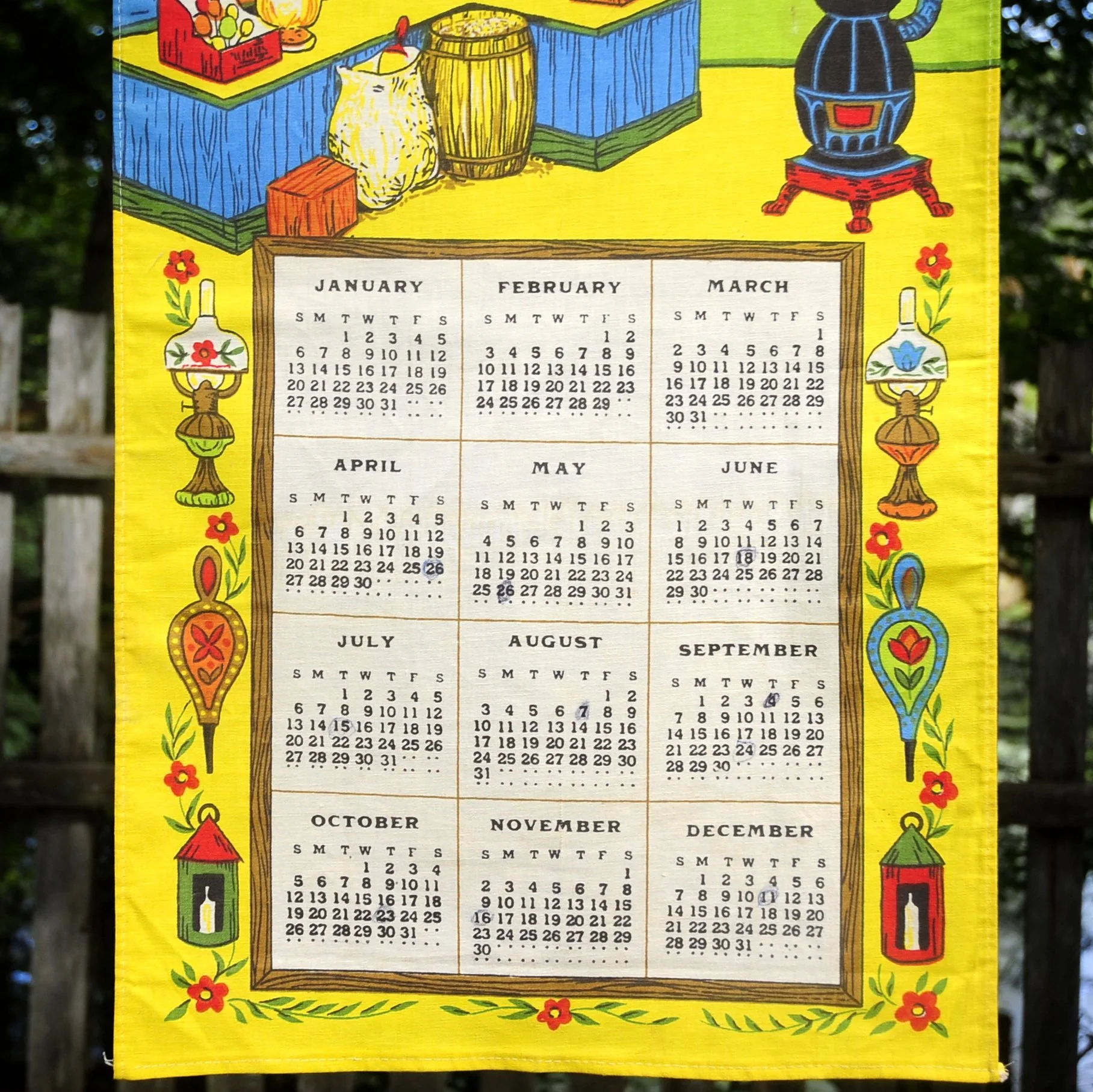 80s Vtg 1980 Country General Store Calendar Tea Towel - Image 7