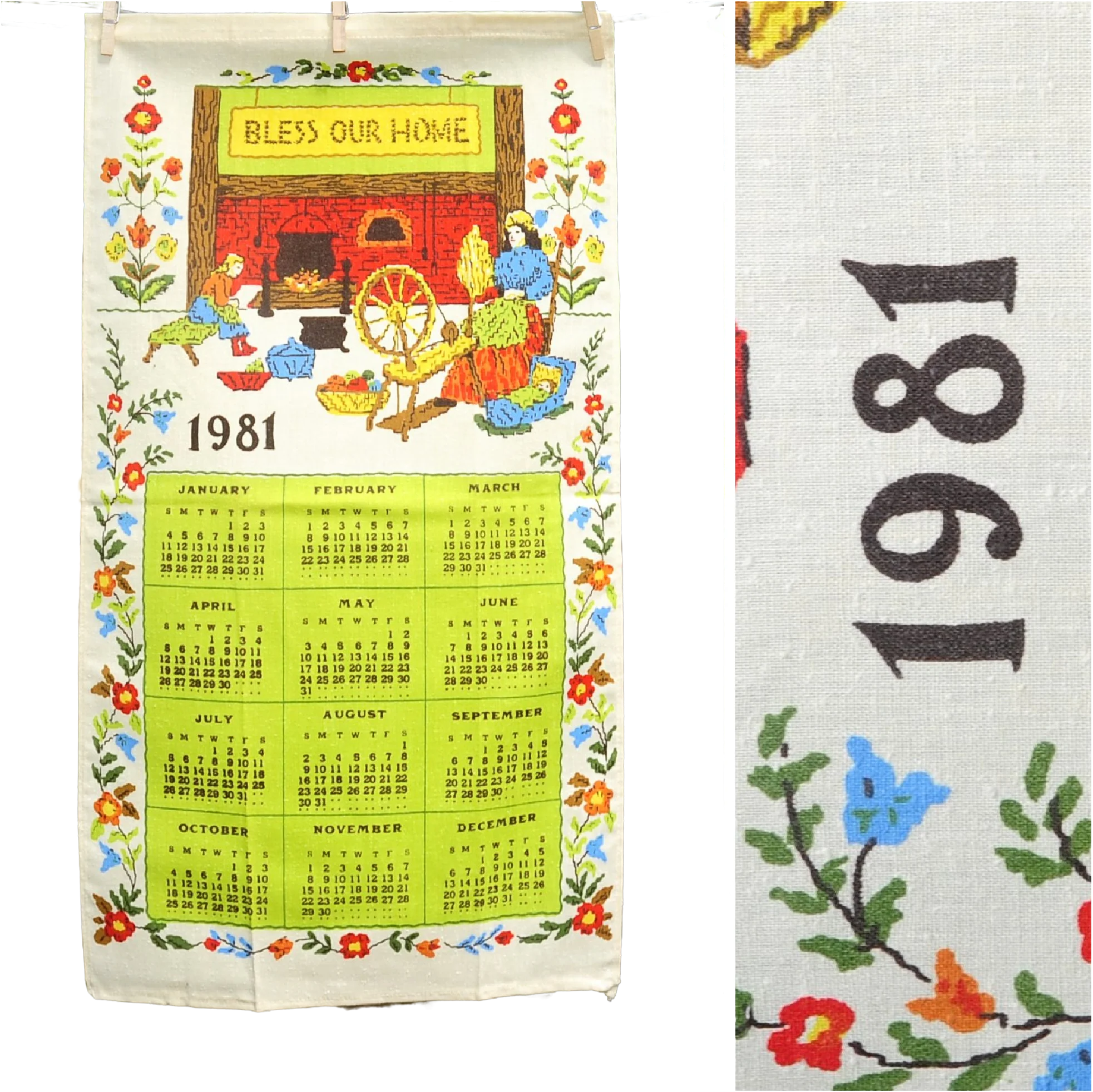 80s Vtg 1981 Bless Our Home Faux Cross Stitch Calendar - Image 2