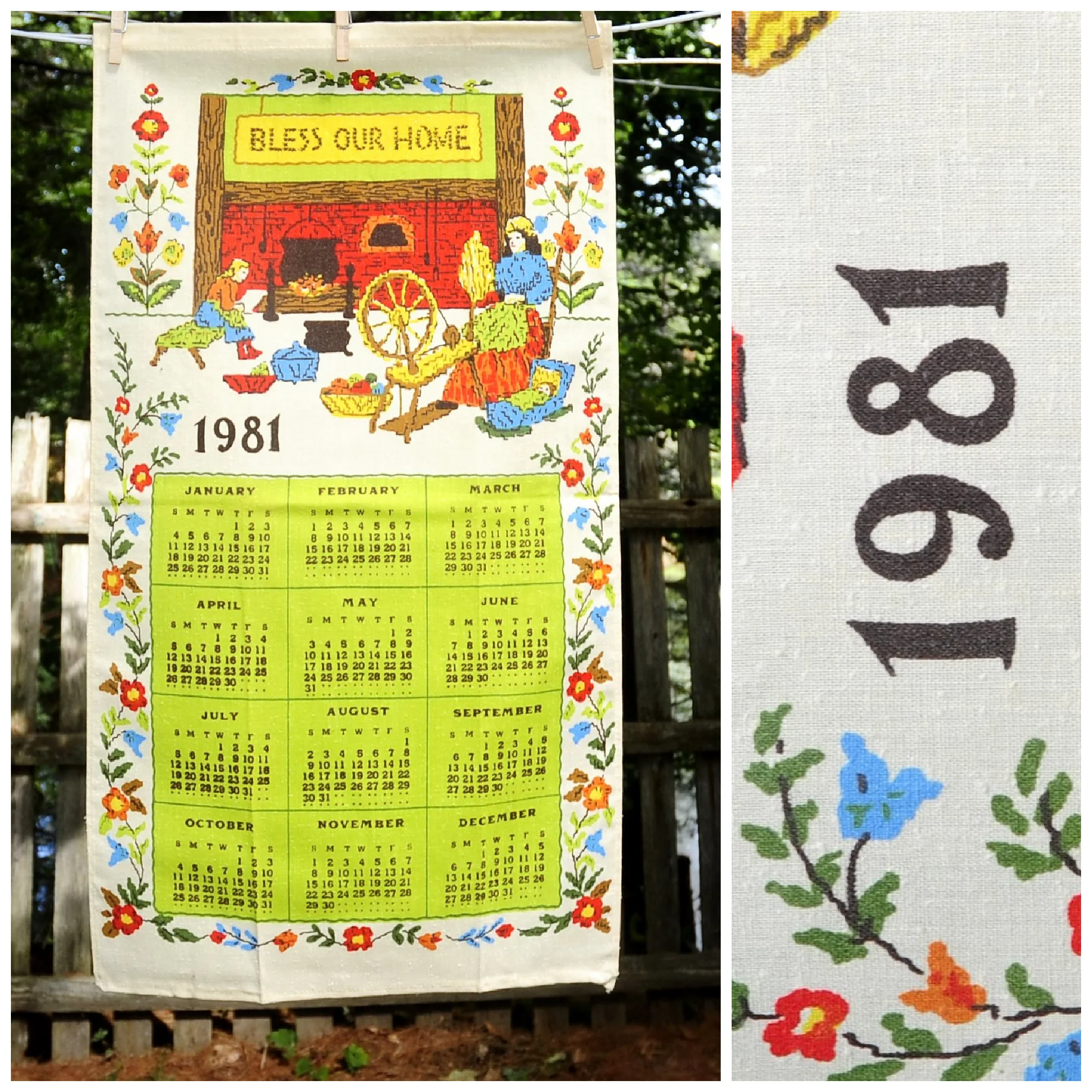 80s Vtg 1981 Bless Our Home Faux Cross Stitch Calendar - Image 3