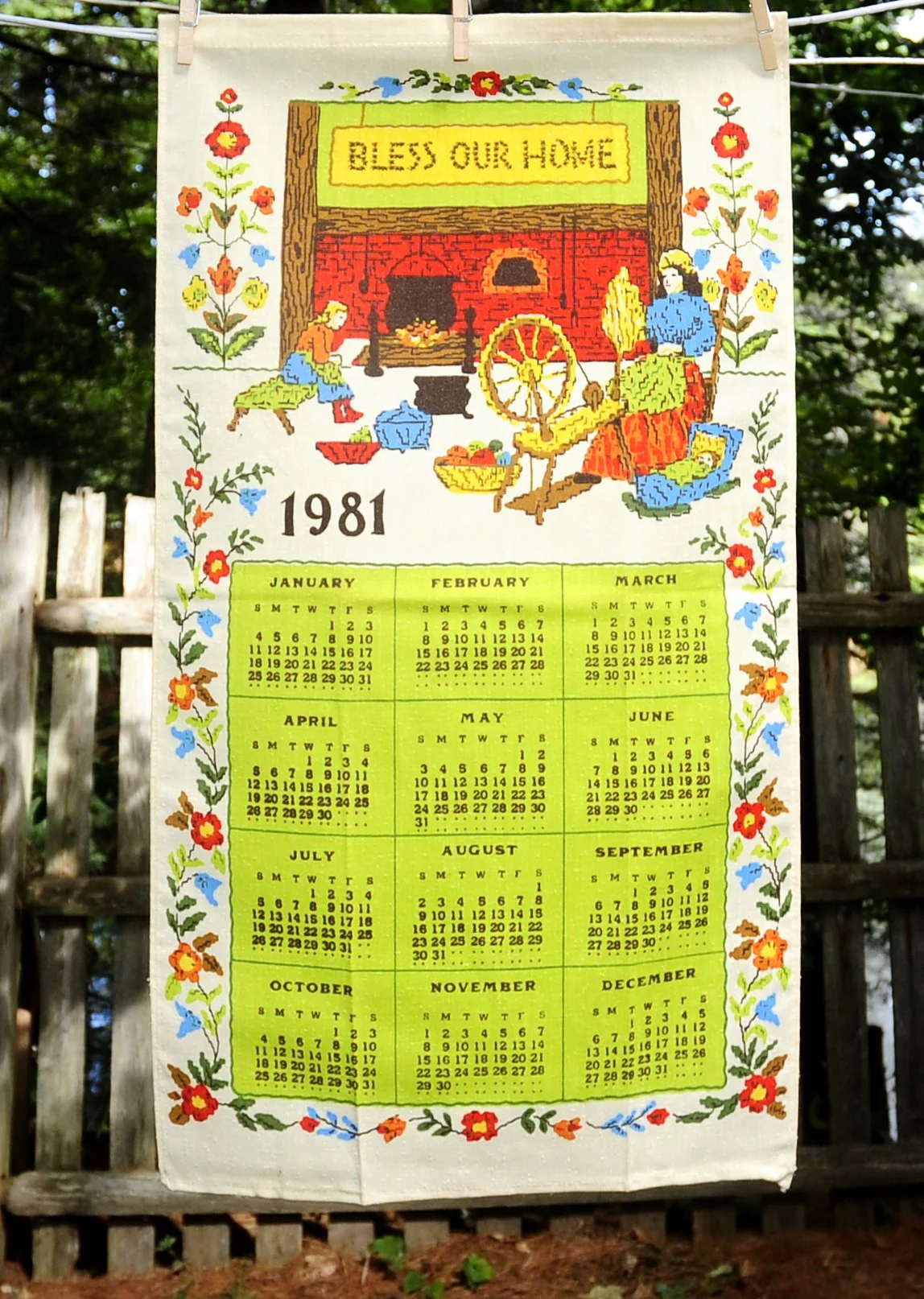 80s Vtg 1981 Bless Our Home Faux Cross Stitch Calendar - Image 4