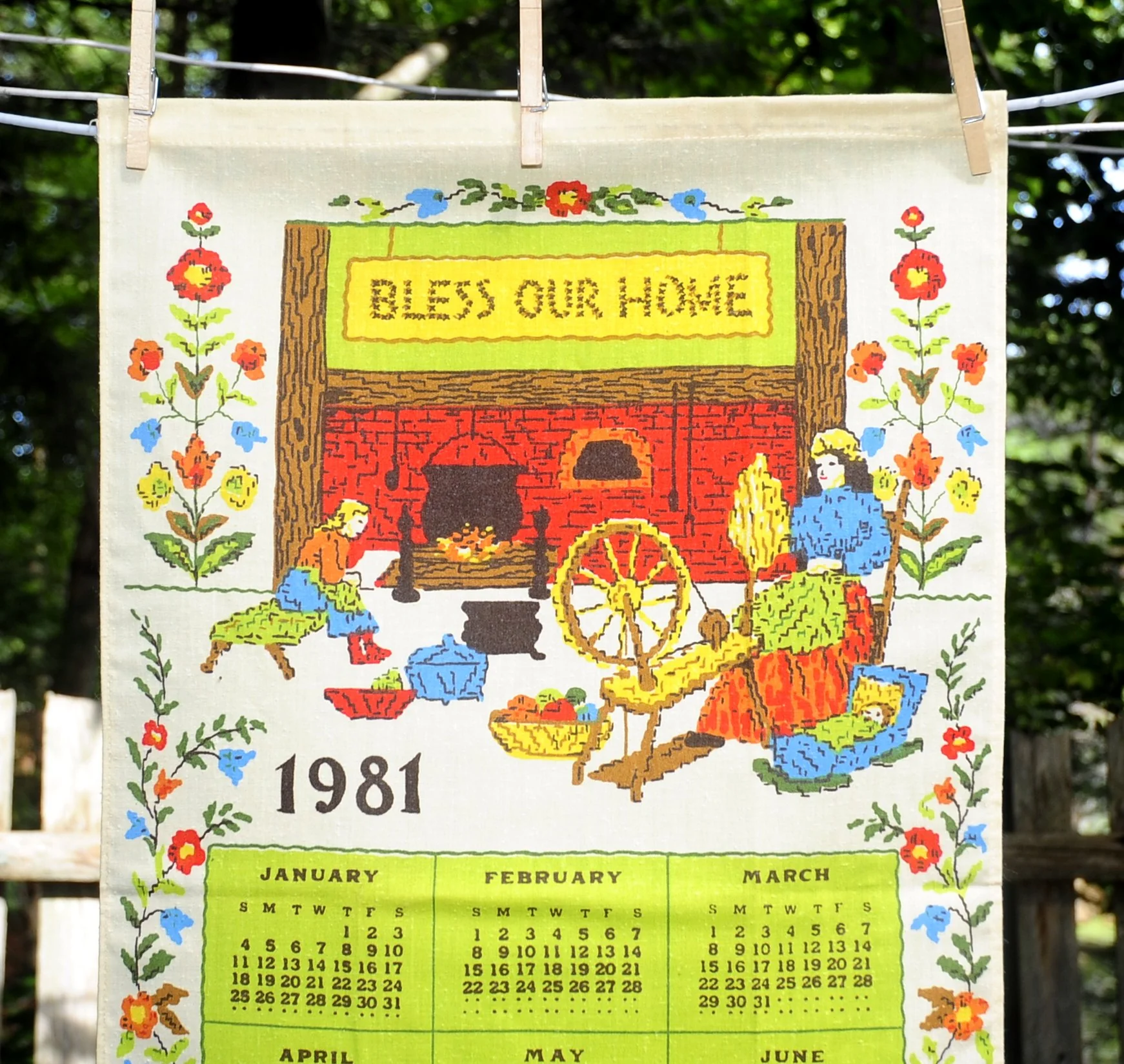 80s Vtg 1981 Bless Our Home Faux Cross Stitch Calendar - Image 5