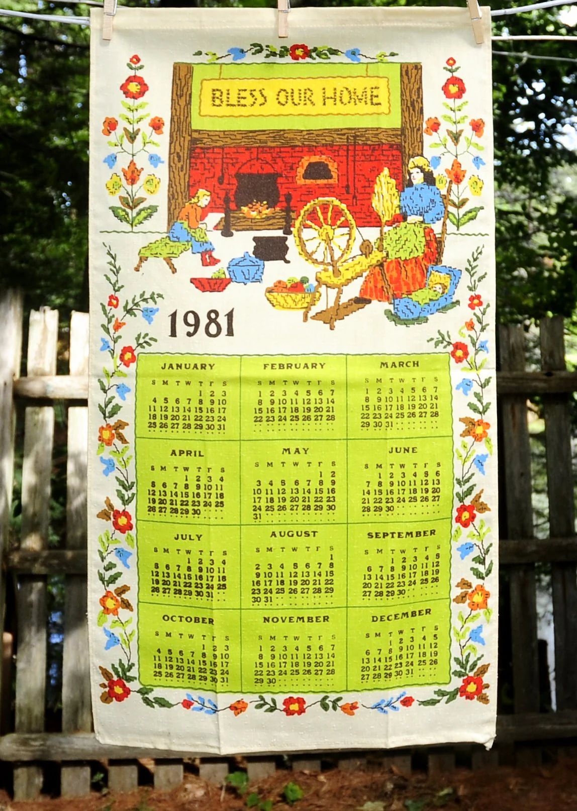 80s Vtg 1981 Bless Our Home Faux Cross Stitch Calendar - Image 8