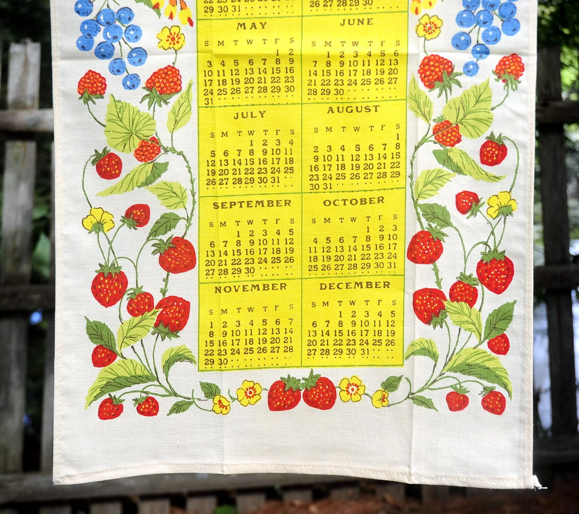 80s Vtg 1981 Summer Fruits Vinesflowers Calendar Towel - Image 8