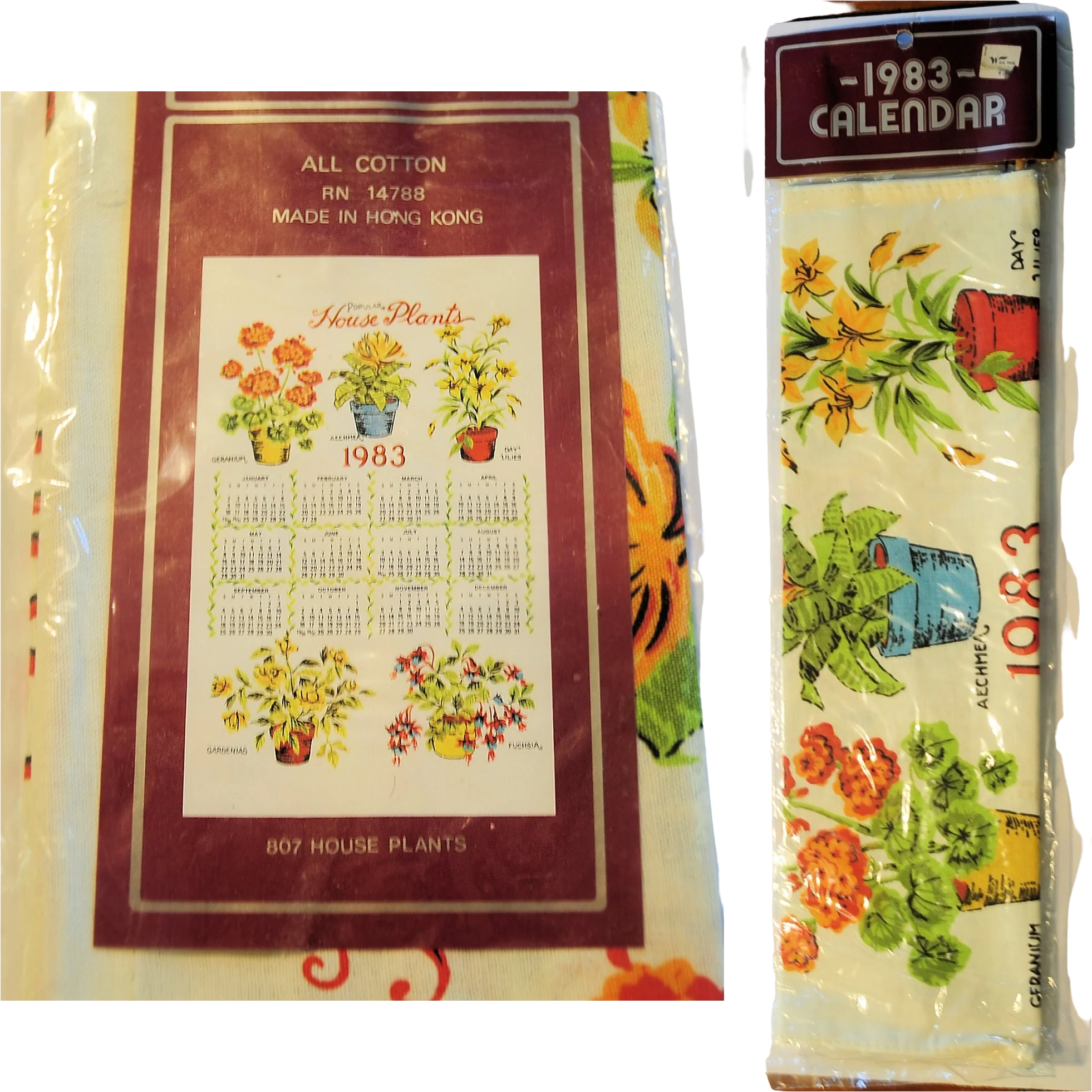 80s Vtg 1983 Nos Summer Flower Pots Calendar Tea Towel - Image 2