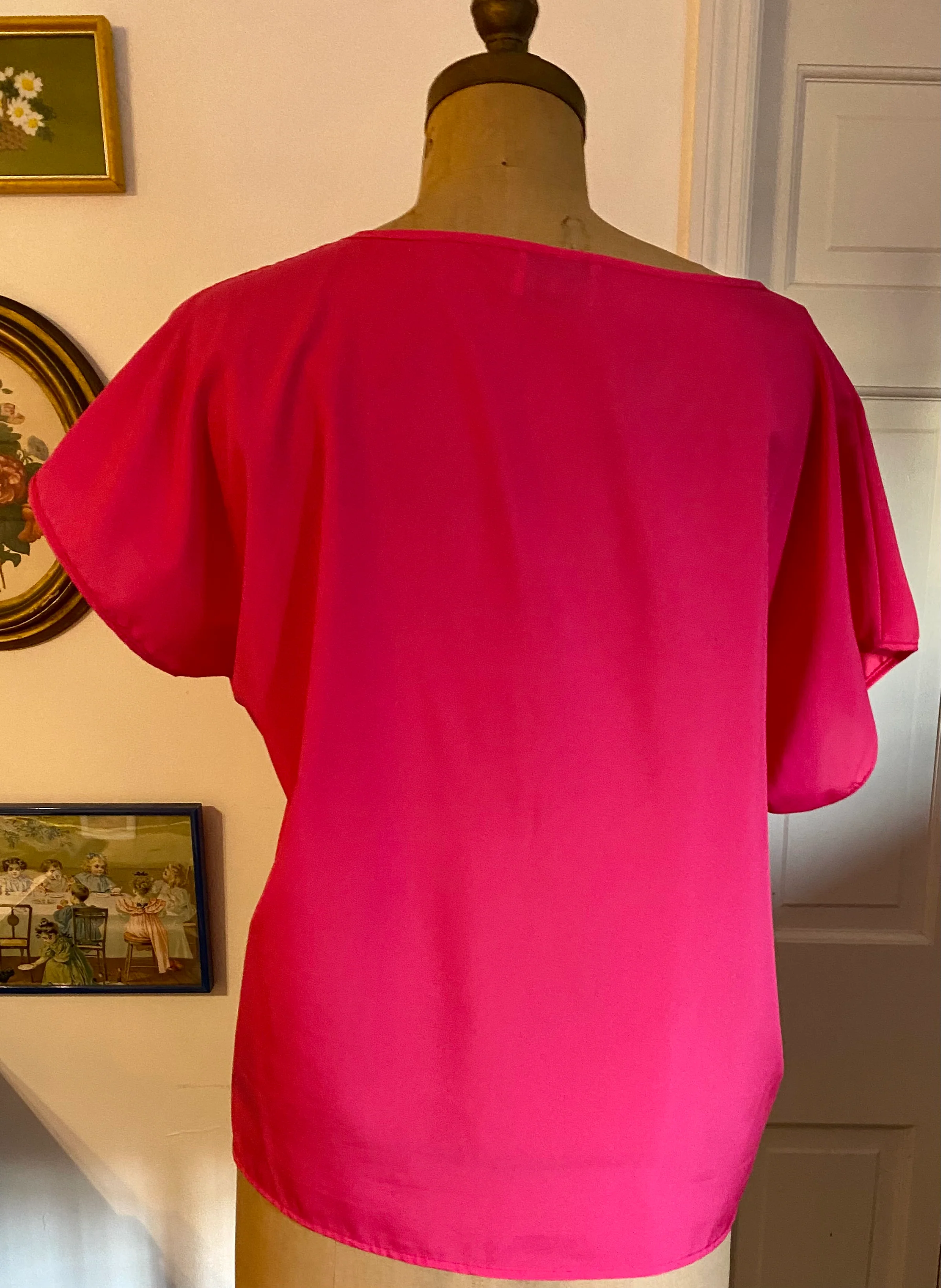 80s Vtg Retro Hot Pink Oversized Top Blouse By Orare - Image 3