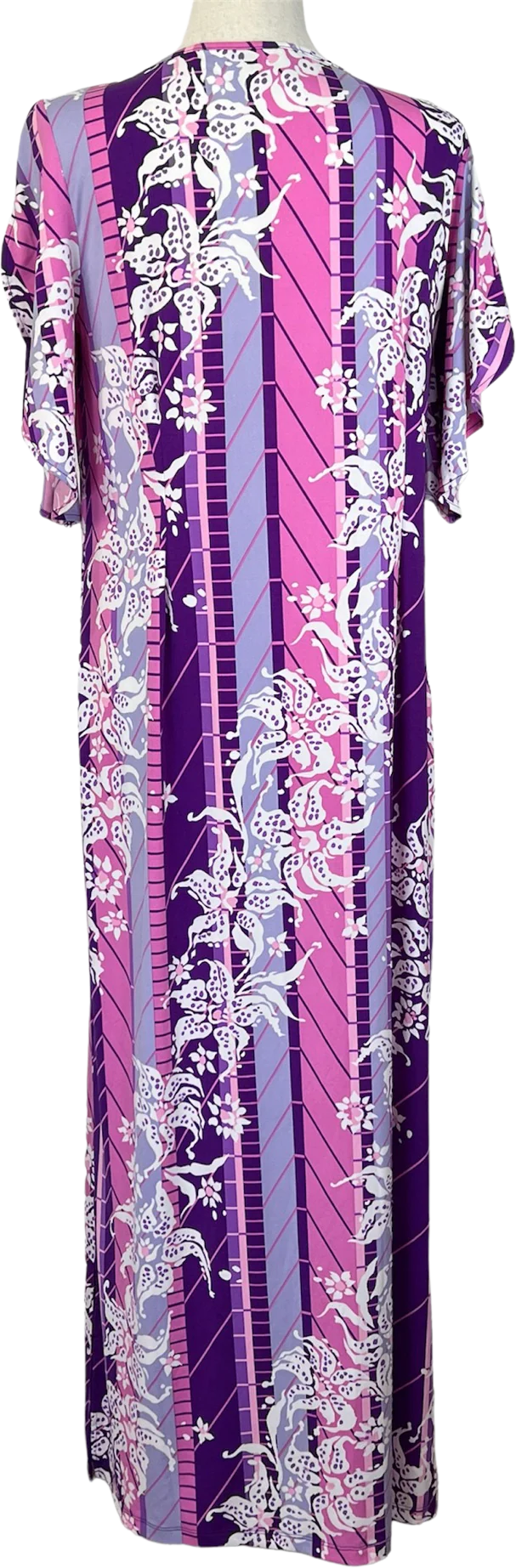 80s Wearable Art Floral Maxi Dress Lounge Hawaiian By Bob Mackie - Image 2
