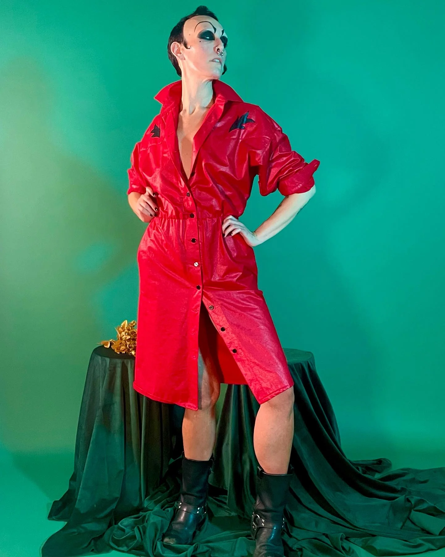 80s Western Button Front Devil Red Duster Dress By Trego's Westwear - Image 3