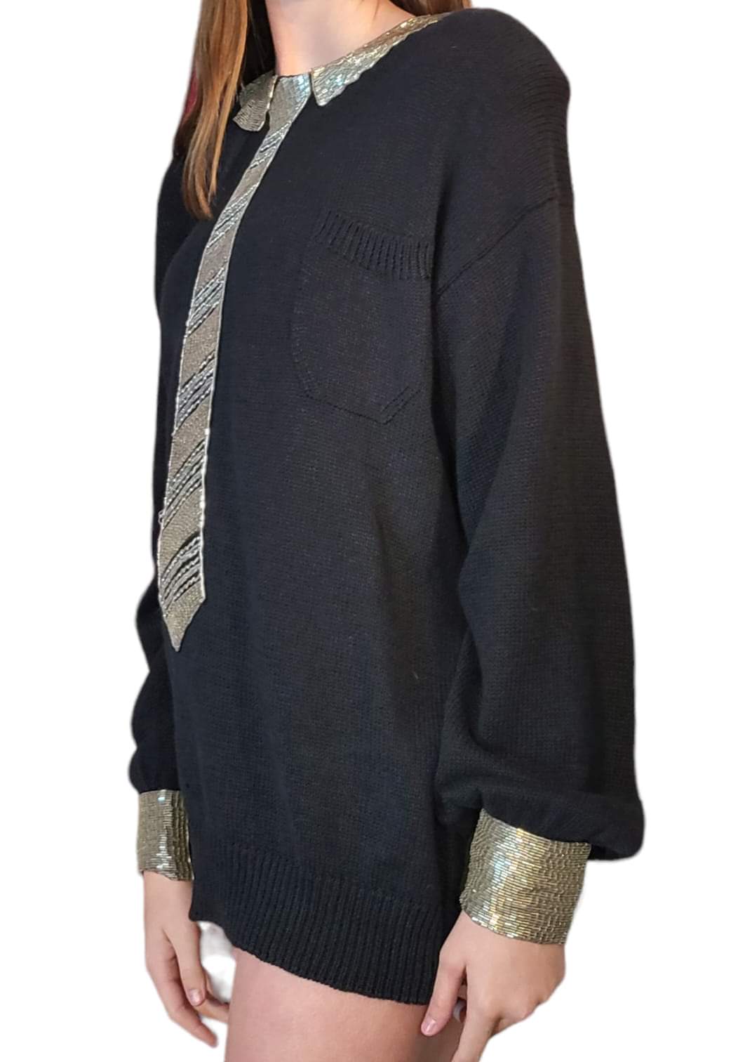 80s Whimsical Trompe L'oeil Beaded Oversized Sweater By Bonnie Boerer - Image 10