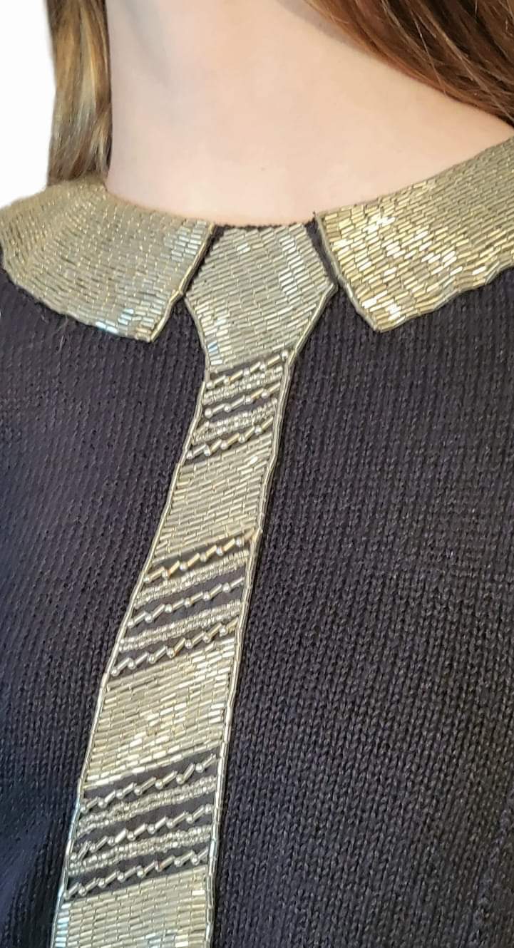 80s Whimsical Trompe L'oeil Beaded Oversized Sweater By Bonnie Boerer - Image 2