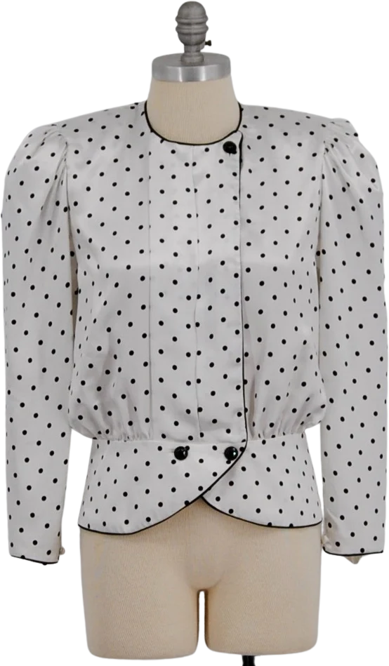 80s White And Black Polka Dot Blouse By Josephine Chaus
