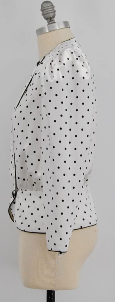 80s White And Black Polka Dot Blouse By Josephine Chaus - Image 3