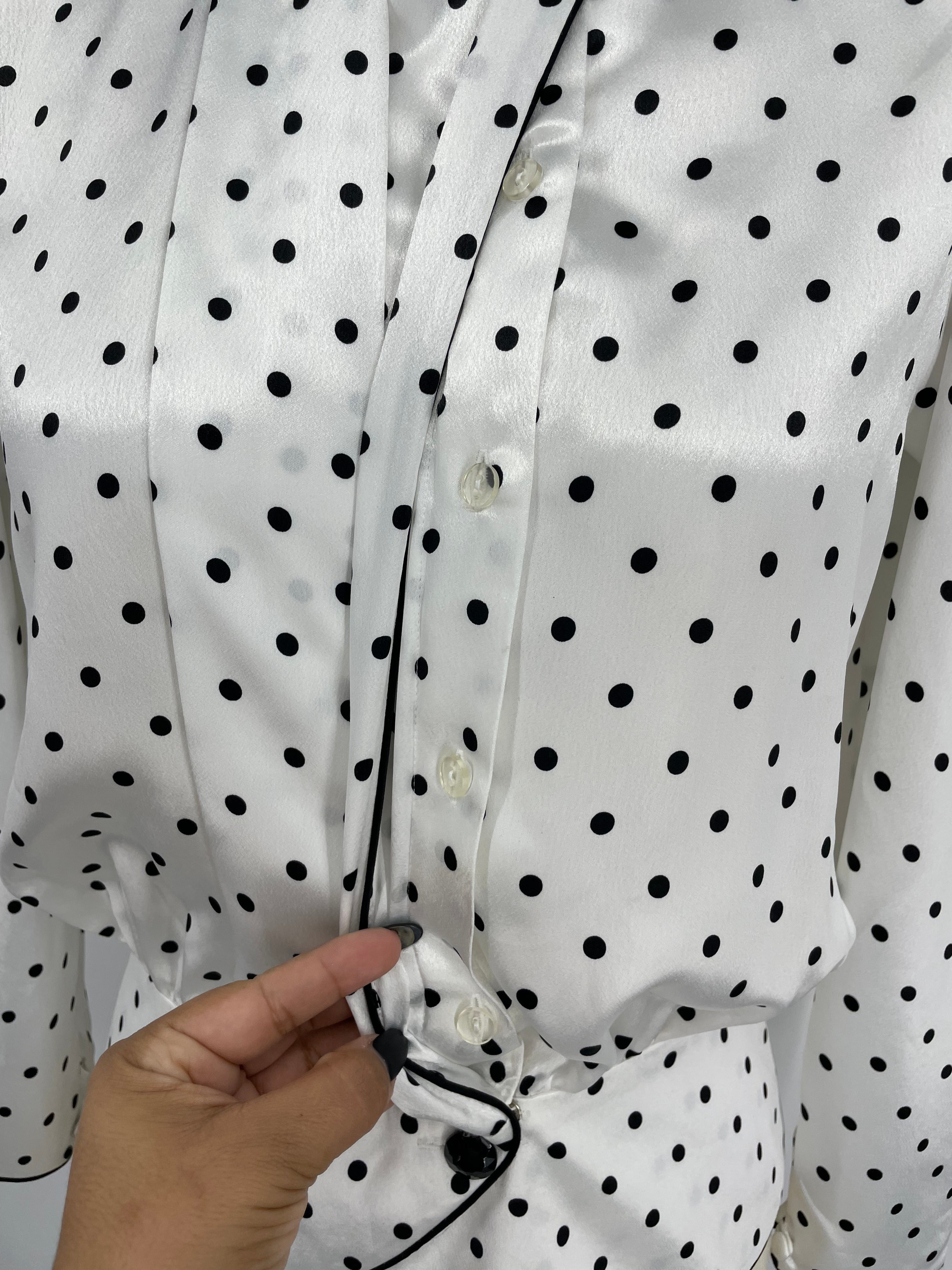 80s White And Black Polka Dot Blouse By Josephine Chaus - Image 5