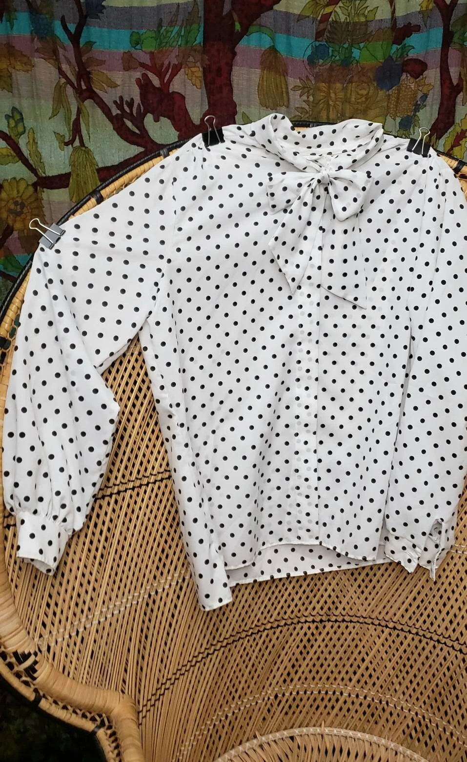 80s White and Black Polka Dot Pussy-Bow Blouse by Laura Mae by Laura Mae - Image 6