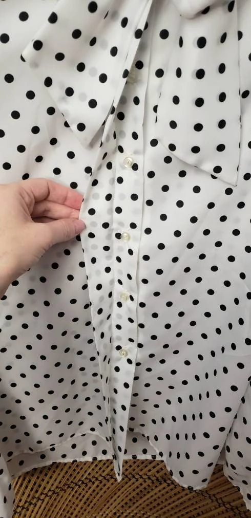 80s White and Black Polka Dot Pussy-Bow Blouse by Laura Mae by Laura Mae - Image 8