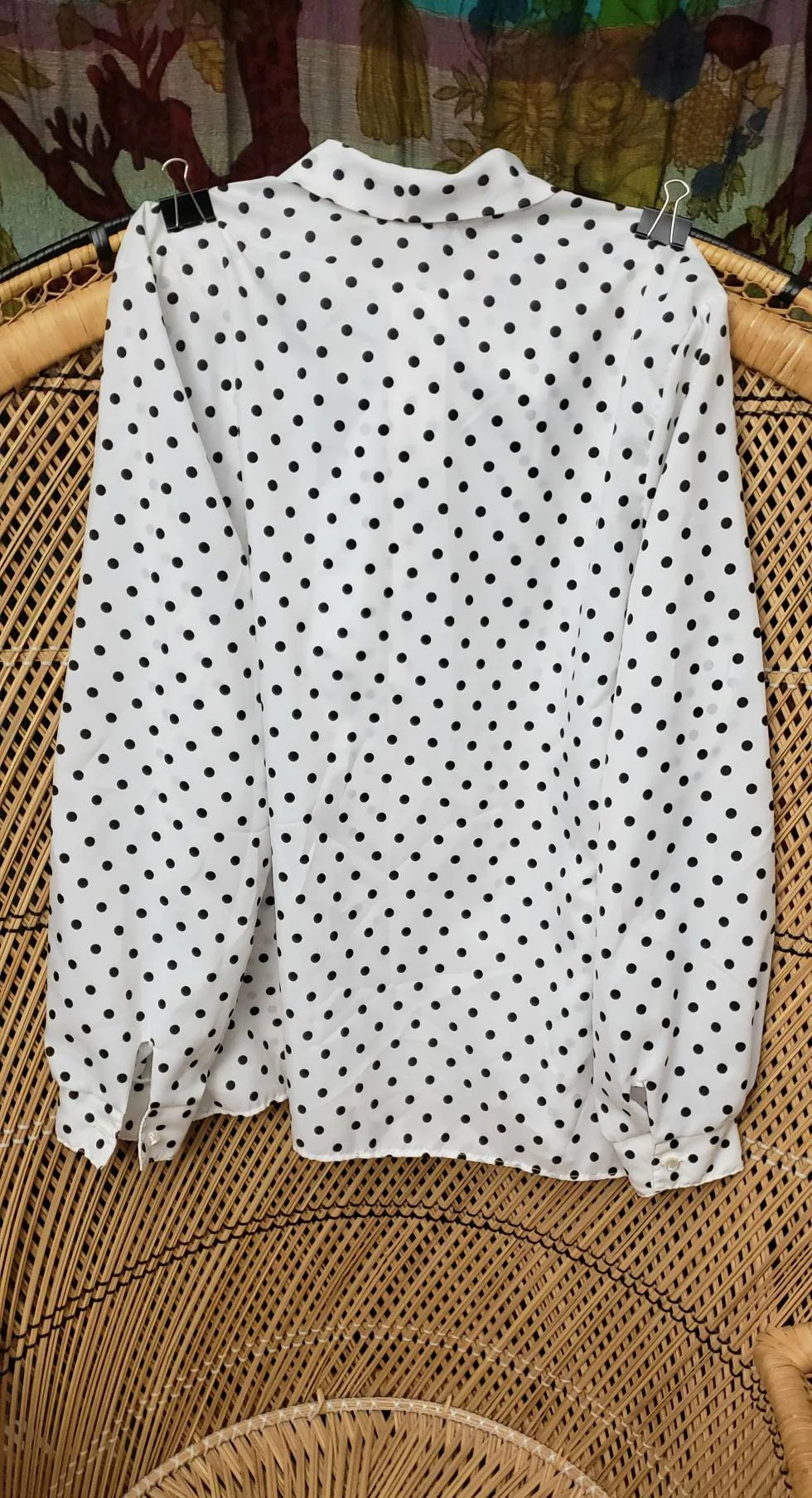 80s White and Black Polka Dot Pussy-Bow Blouse by Laura Mae by Laura Mae - Image 9