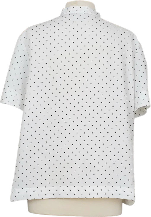 80s White Blue Polka Dots Tie Neck Blouse By Ship 'n Shore - Image 2