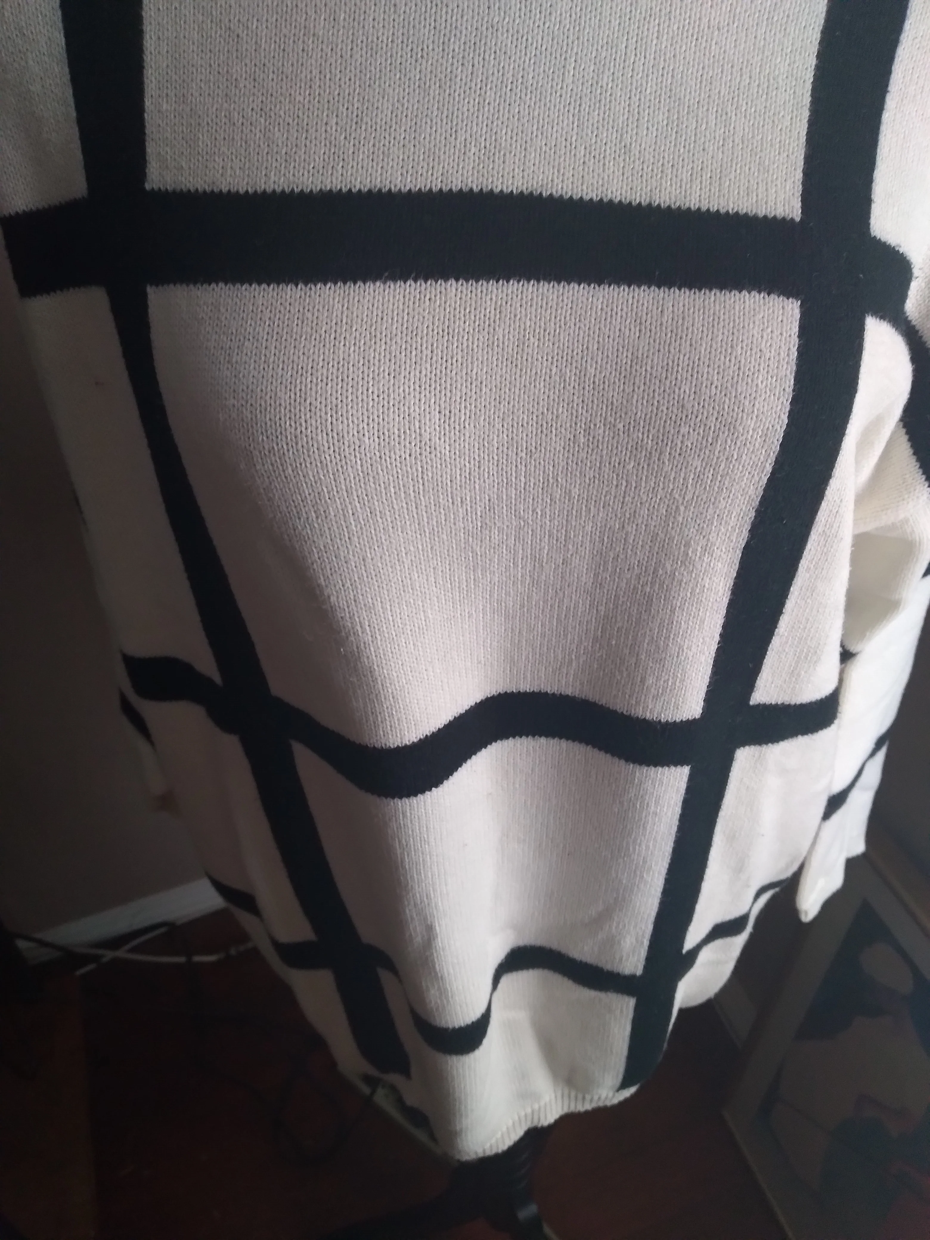 80s White Checkerboard Sweater With Black Stripes By Liz & Co. - Image 3
