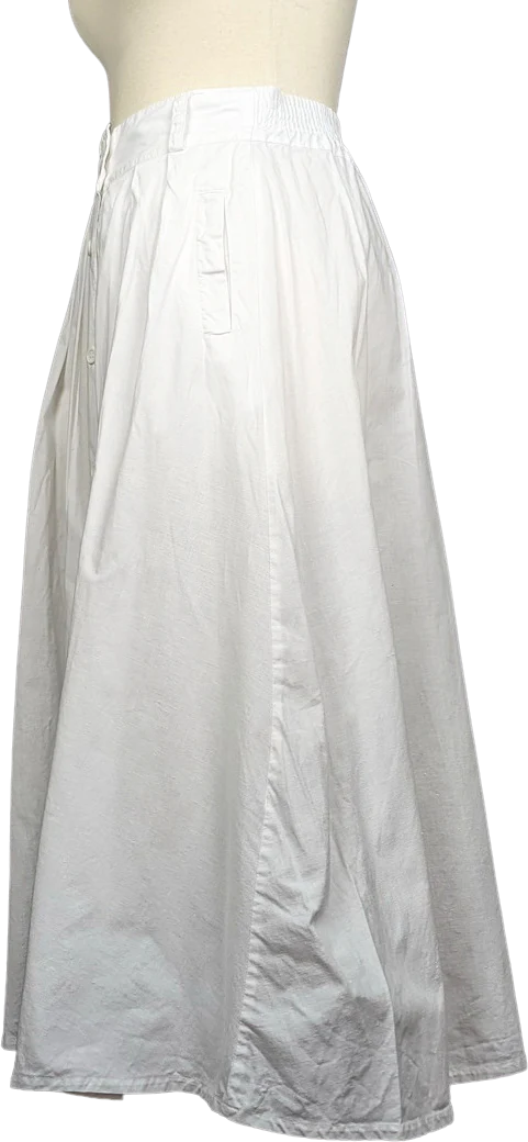 80s White Cotton A-line Button Front Midi Skirt By In-Short - Image 2