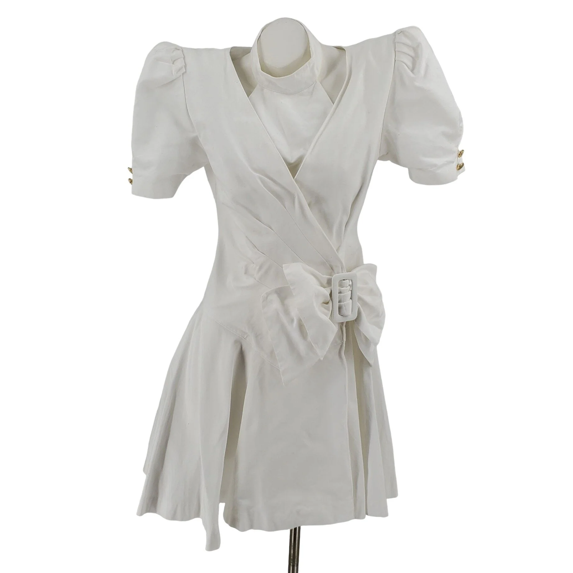 80s White Cotton Twill Fit Flare Cocktail Dress By Arnoul Japon - Image 3